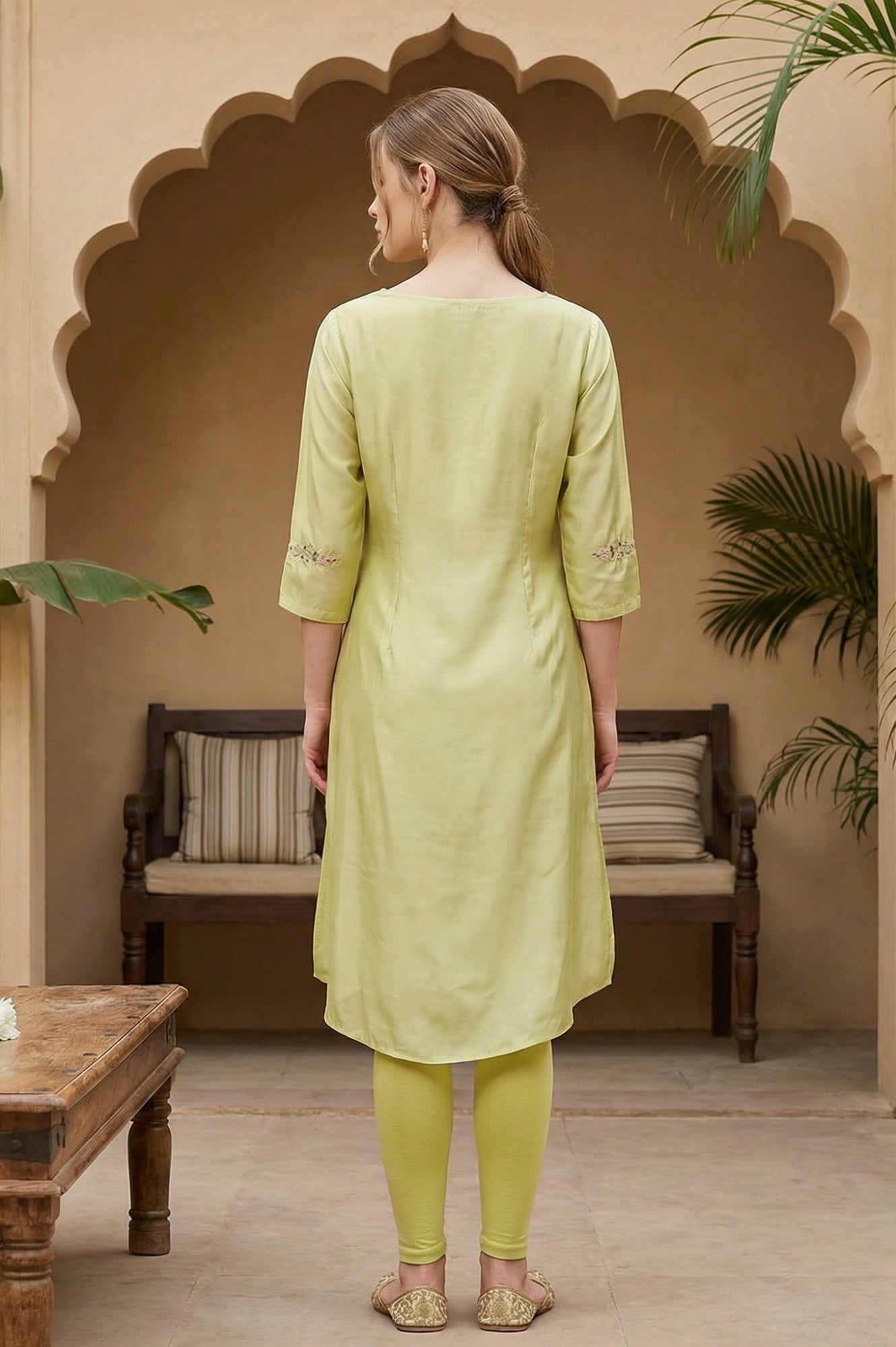 W for Woman Green Embroidered A-Line kurta