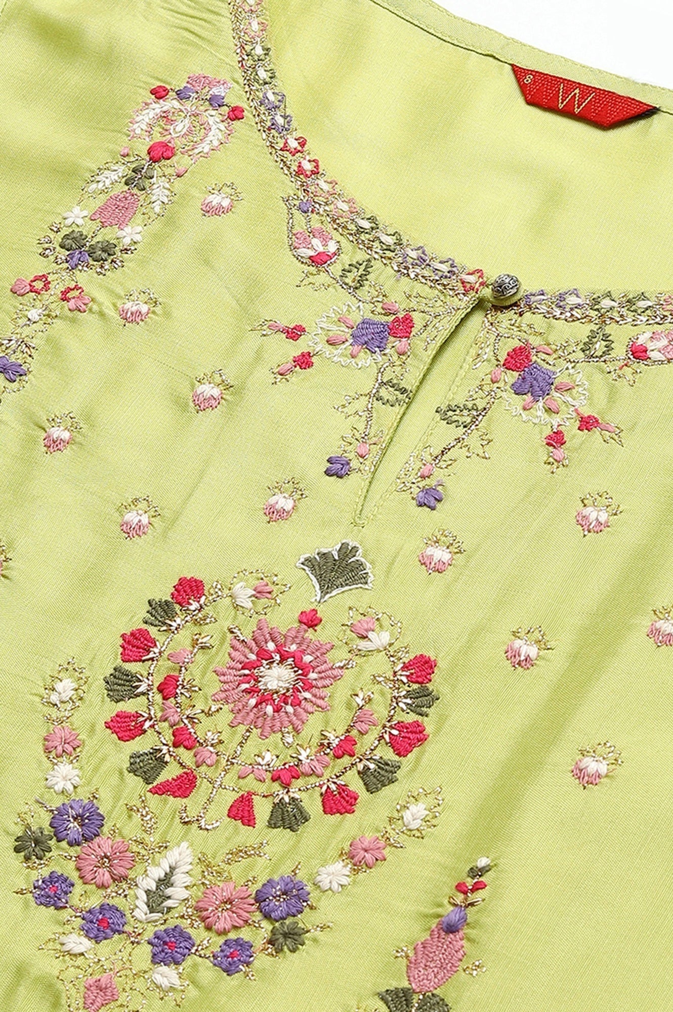W for Woman Green Embroidered A-Line kurta