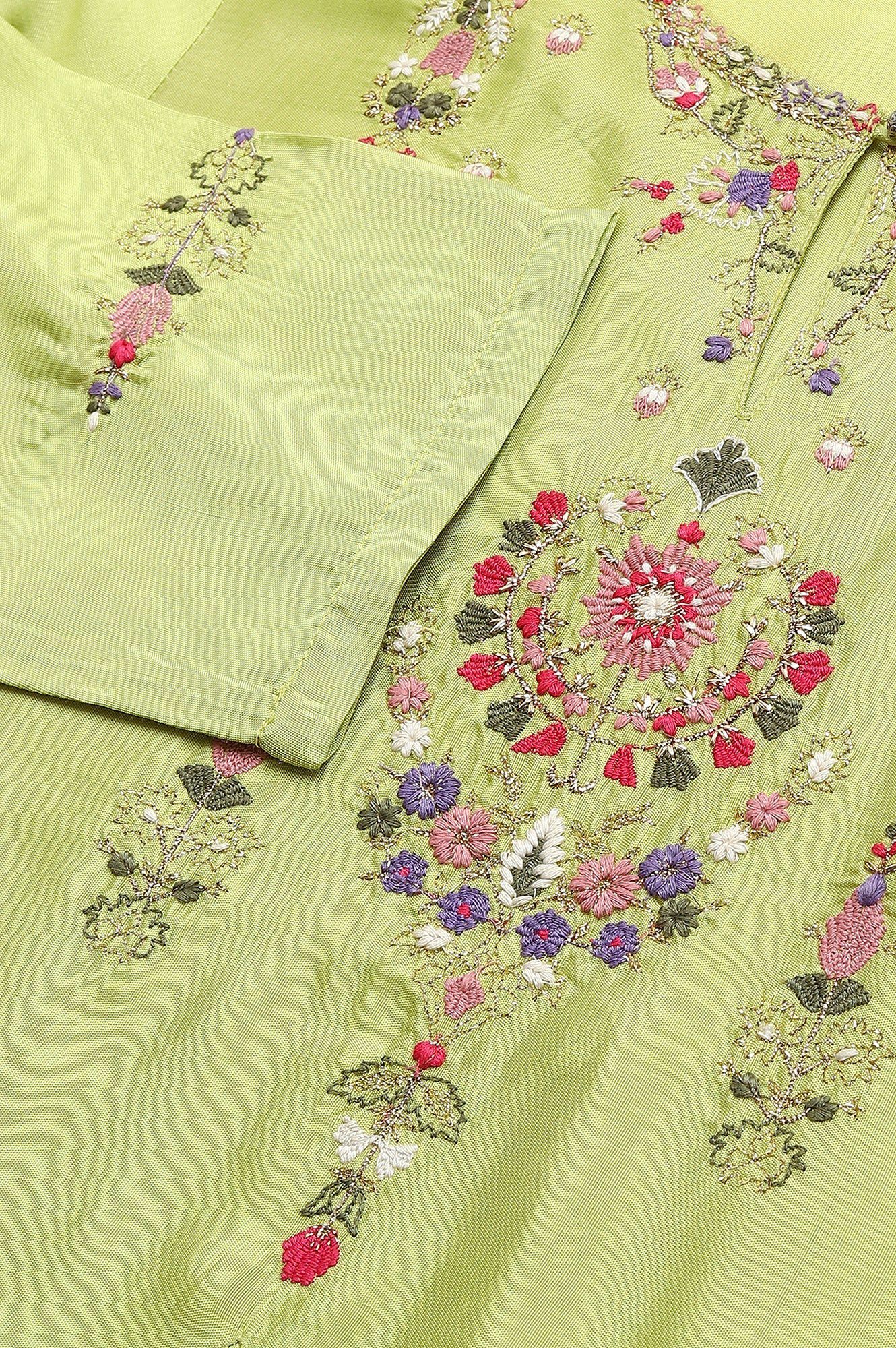 W for Woman Green Embroidered A-Line Kurta