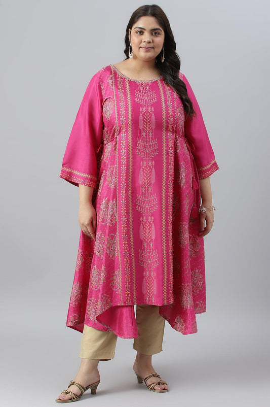 W for Woman Plus Size Pink Flared Paisley Print kurta