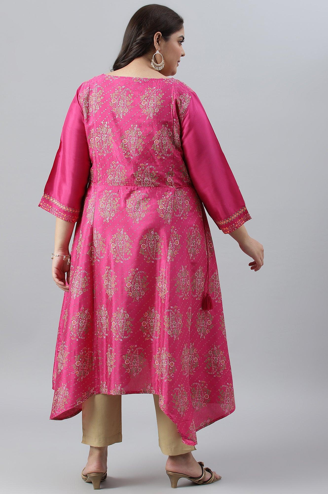 W for Woman Plus Size Pink Flared Paisley Print kurta