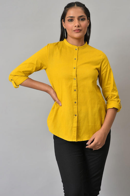 W for Woman Yellow Cotton Flax Button Down Western Top  Grab2Buy WforWoman Grab2Buy