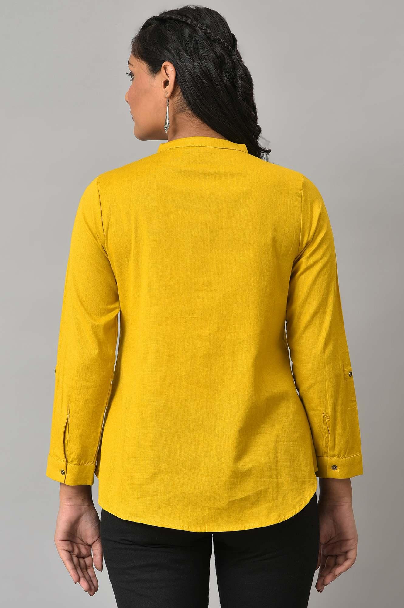W for Woman Yellow Cotton Flax Button Down Western Top  Grab2Buy WforWoman Grab2Buy