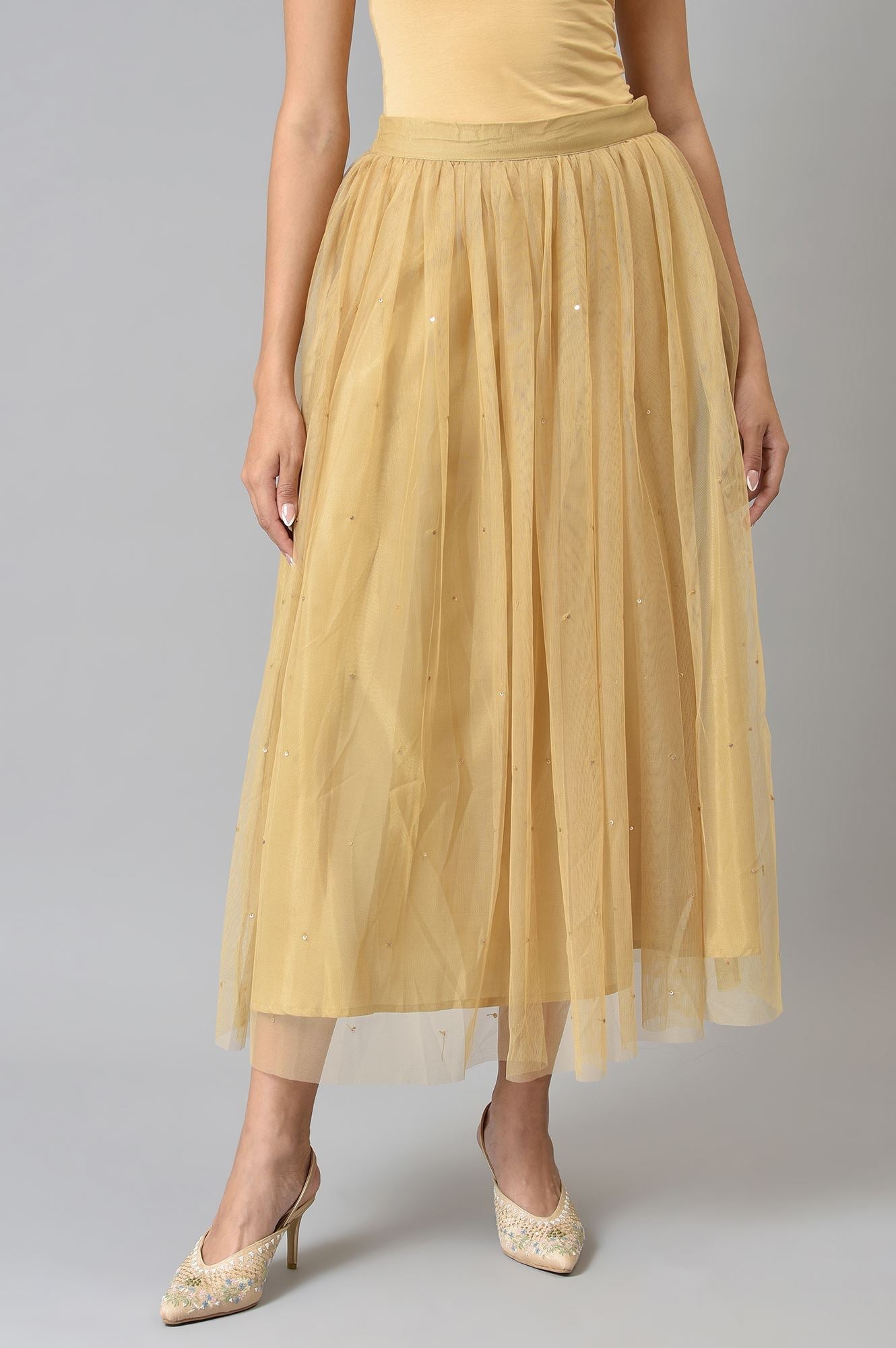 W for Woman Gold Sequins Mesh Skirt