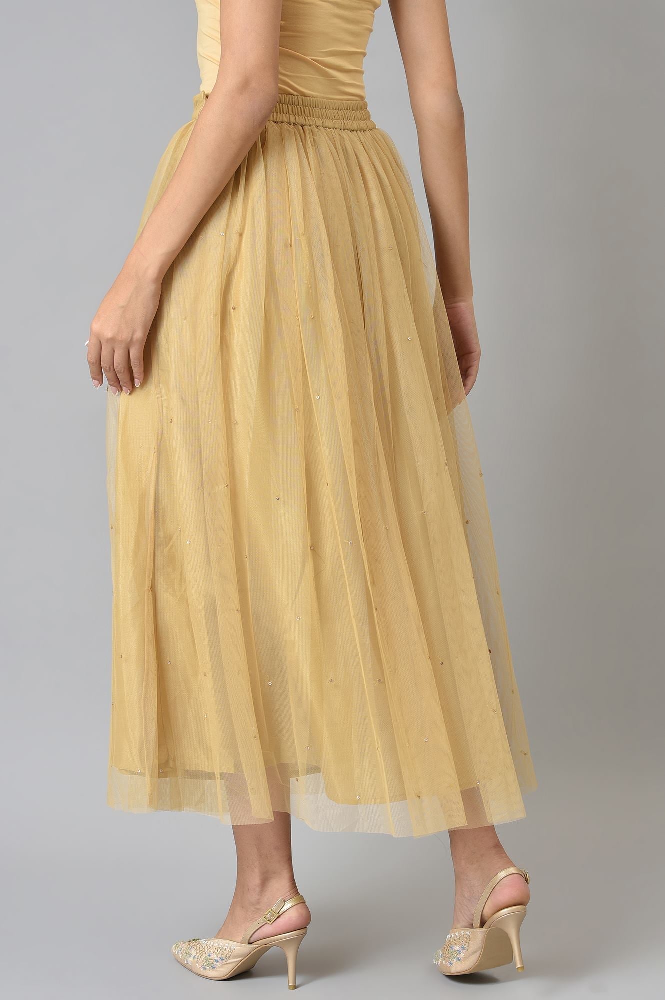W for Woman Gold Sequins Mesh Skirt