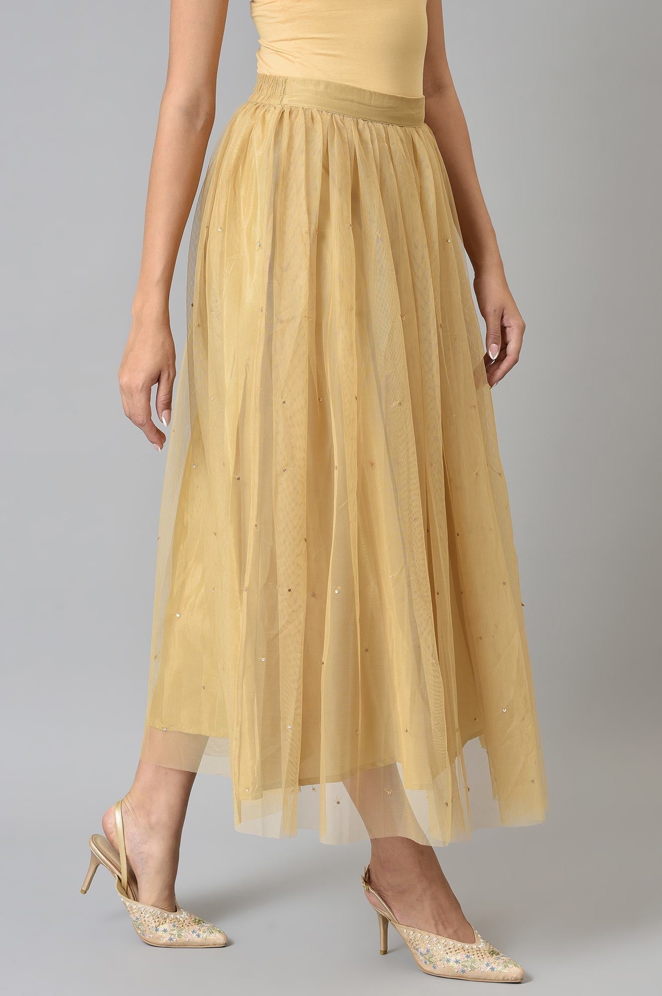 W for Woman Gold Sequins Mesh Skirt