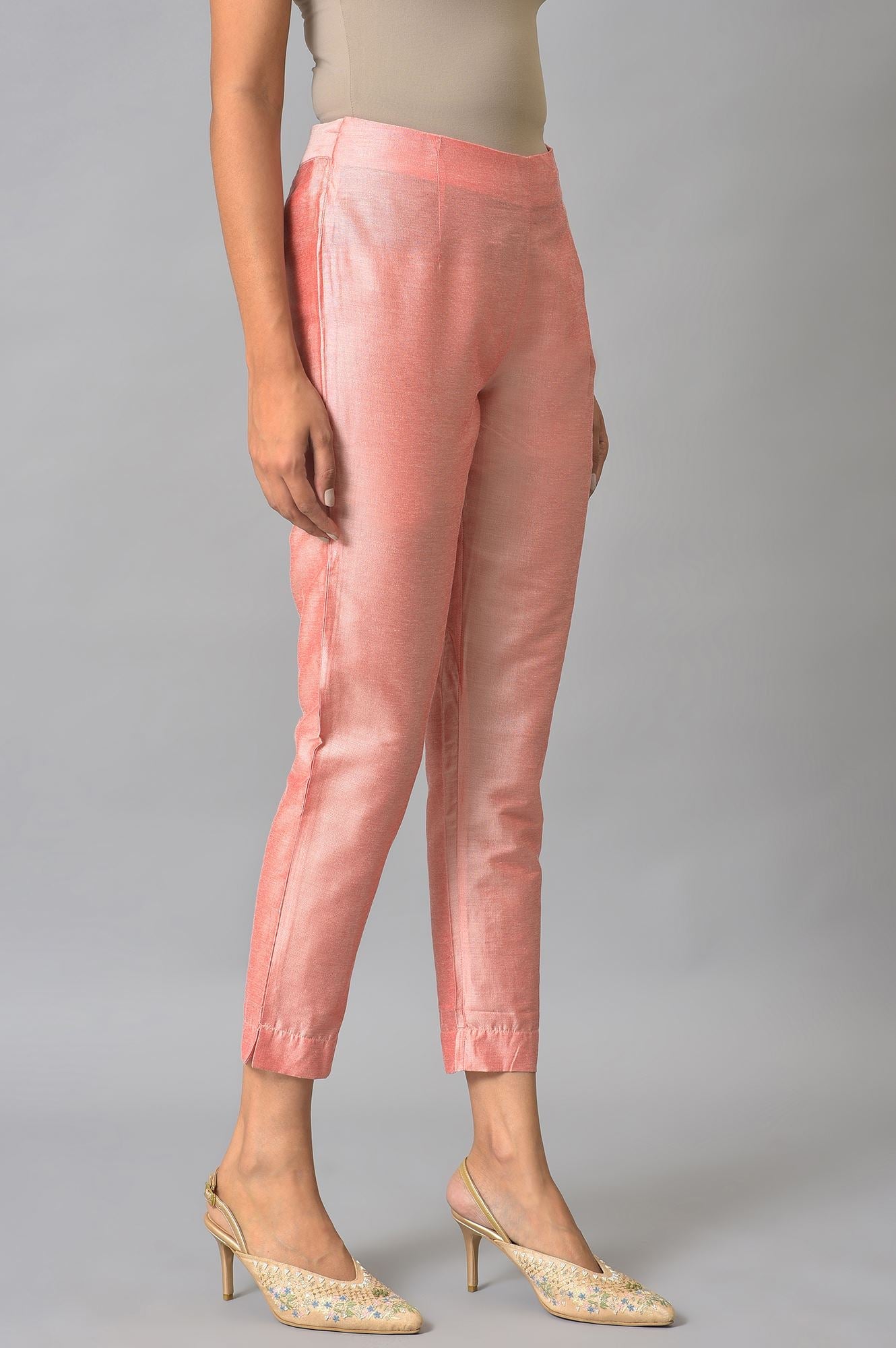 W for Woman Pink Floral Printed Thread Embroidered Pure Cotton A-Line Kurta and Slim Pant Set