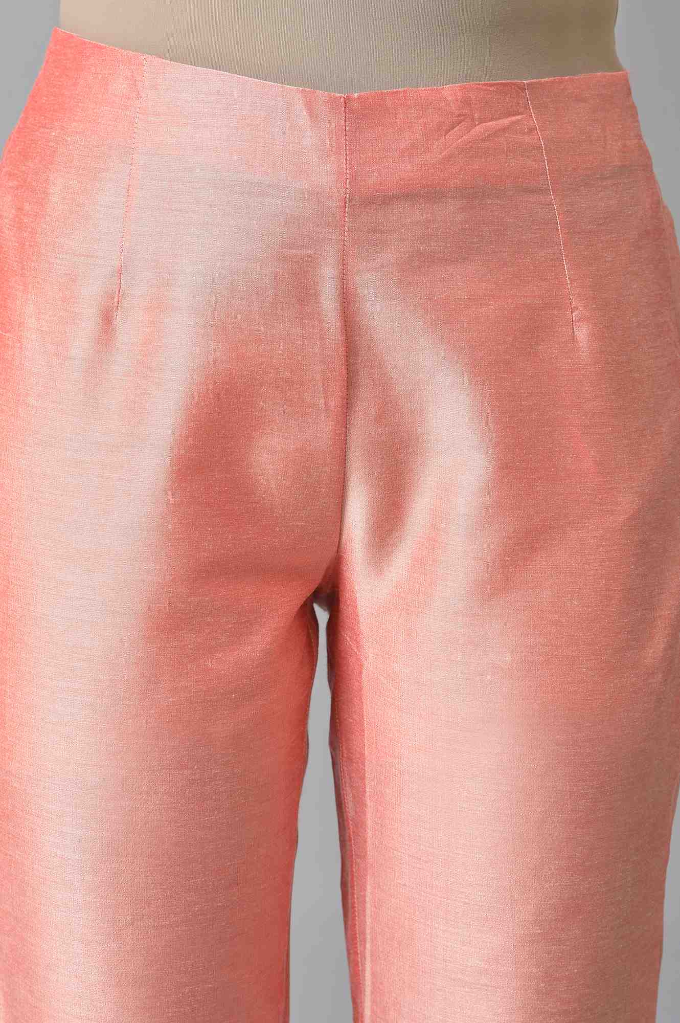 W for Woman Light Pink Paisley Rayon Straight Kurta and Slim Pant Set