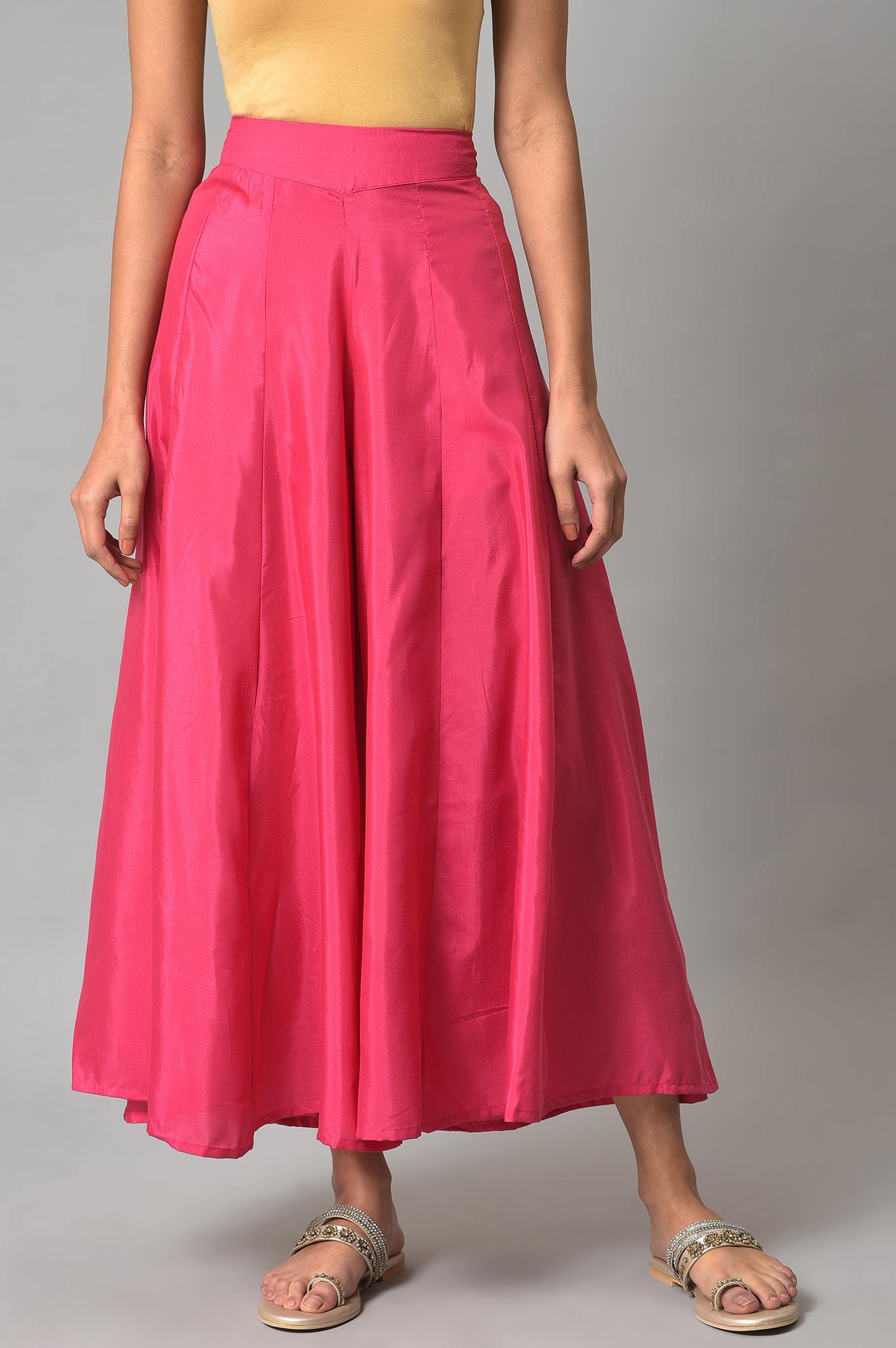 W for Woman Dark Pink Poly Shantung Festive Culottes