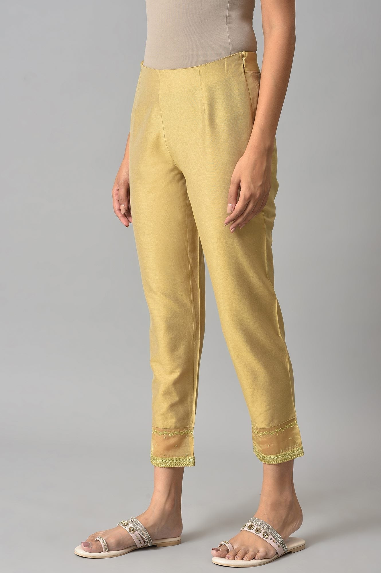 W for Woman Gold Embroidered Light Festive Slim Pants