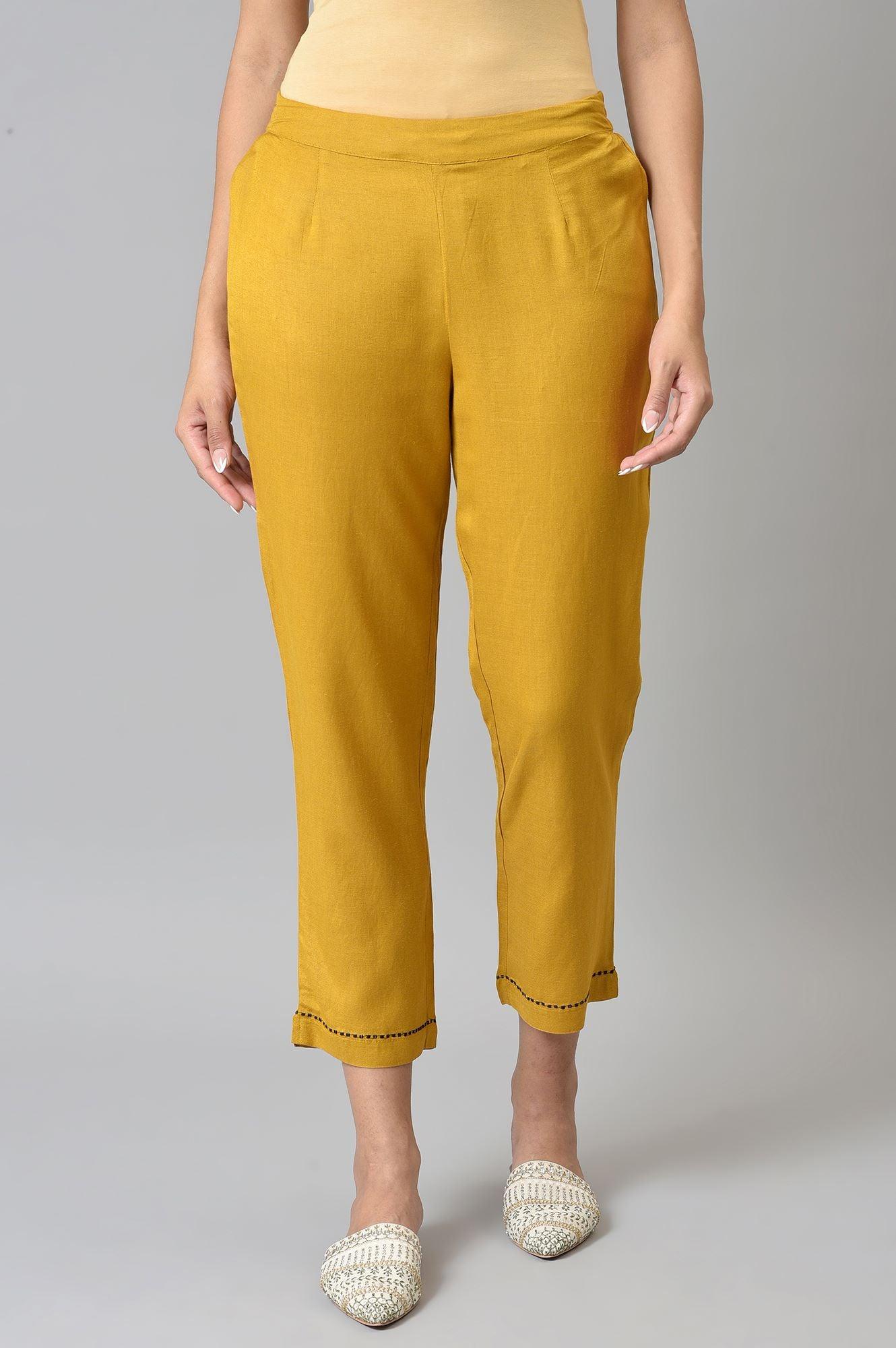 W for Woman Yellow Embroidered Straight Pants  Grab2Buy WforWoman Grab2Buy