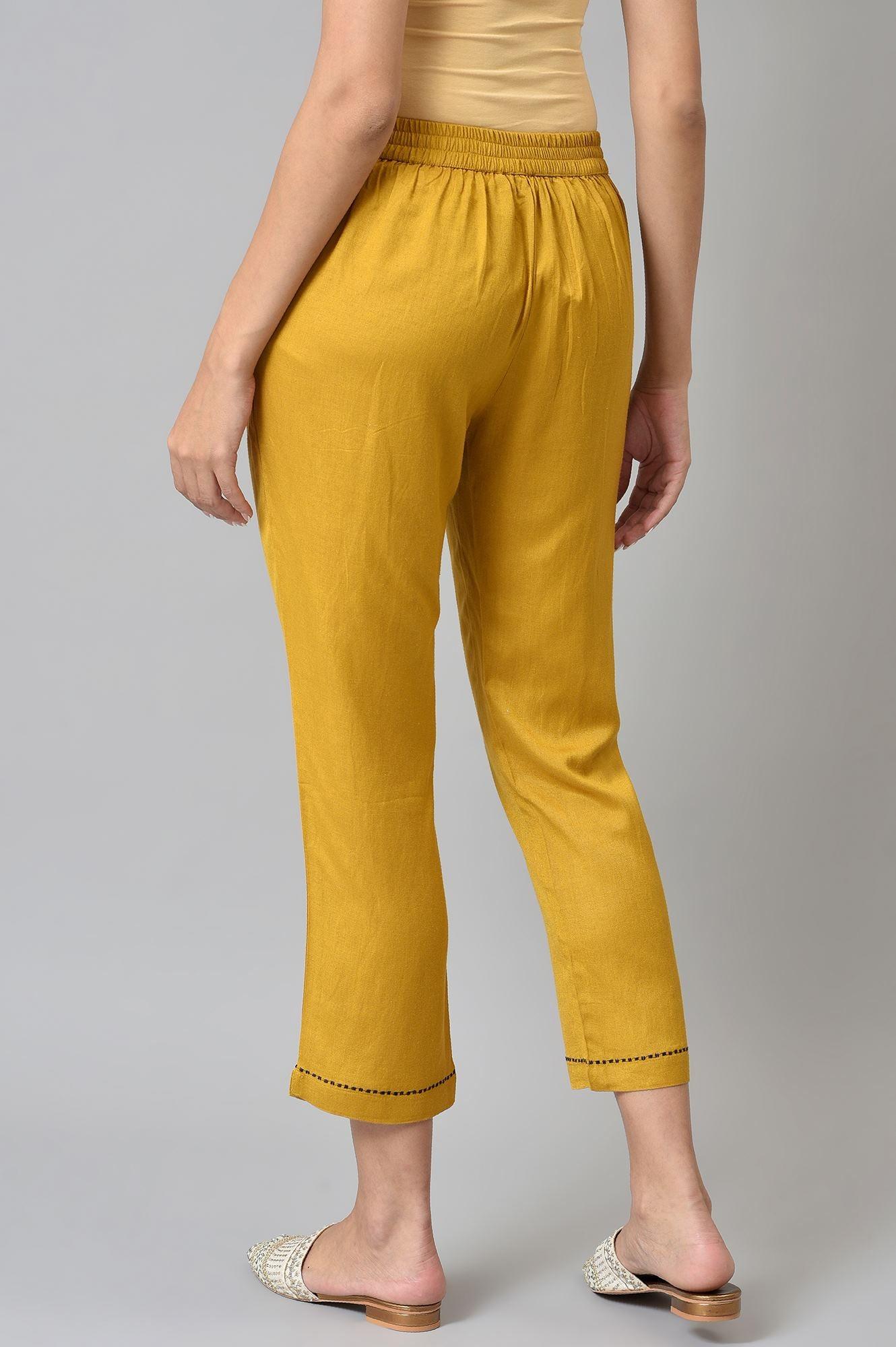 W for Woman Yellow Embroidered Straight Pants  Grab2Buy WforWoman Grab2Buy