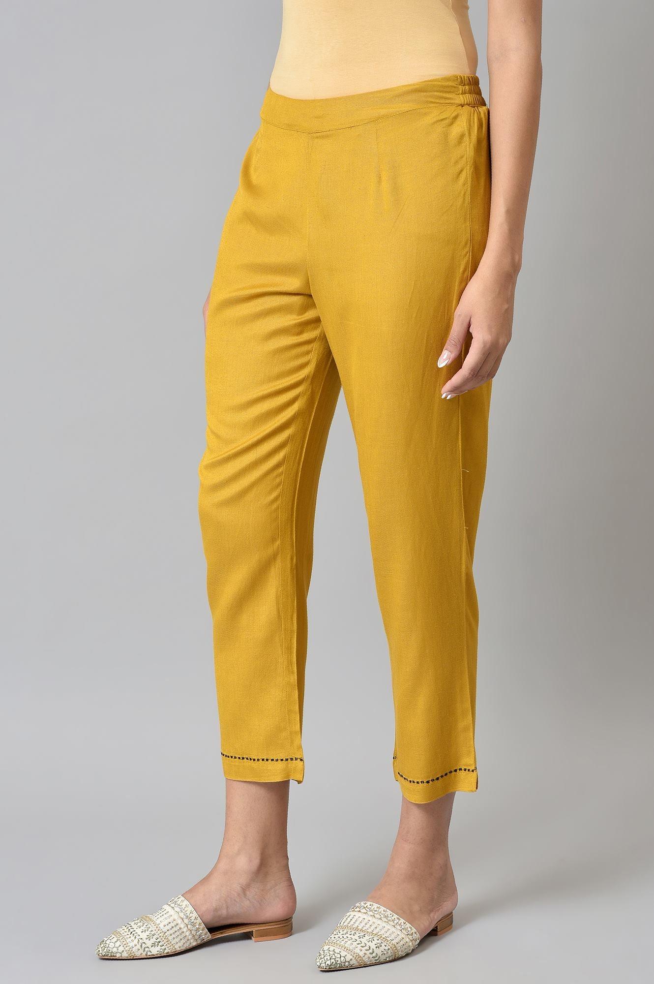 W for Woman Yellow Embroidered Straight Pants  Grab2Buy WforWoman Grab2Buy