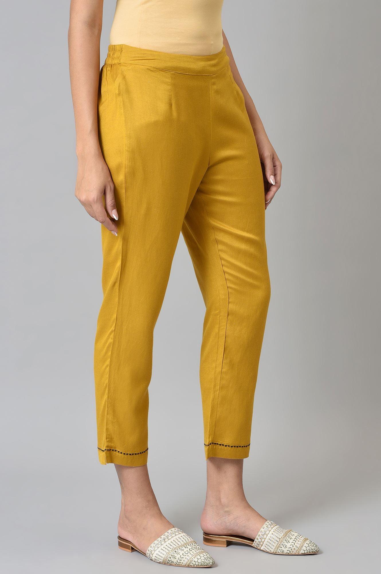 W for Woman Yellow Embroidered Straight Pants  Grab2Buy WforWoman Grab2Buy