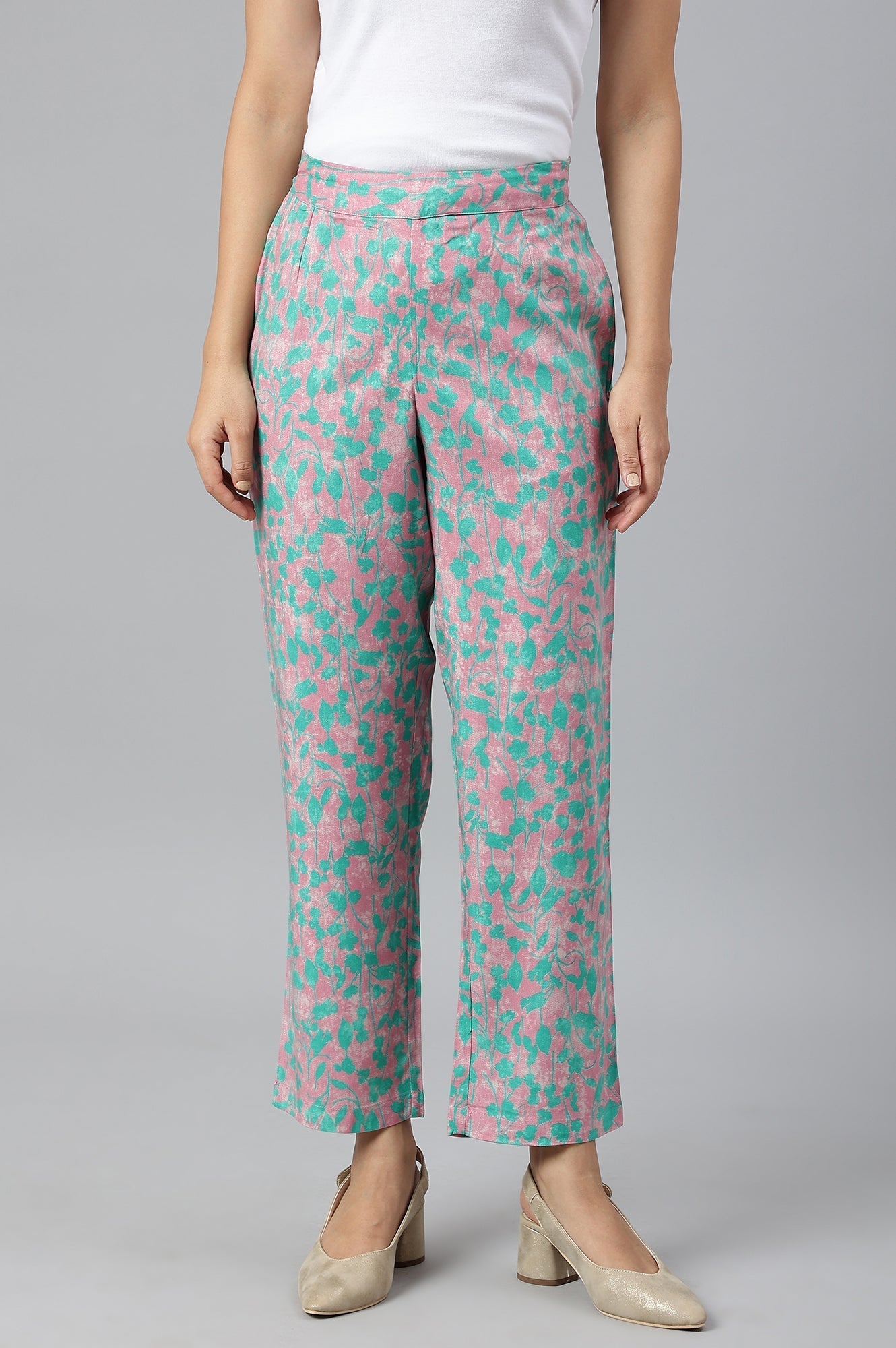 W for Woman Light Purple Floral Printed Parallel Pants