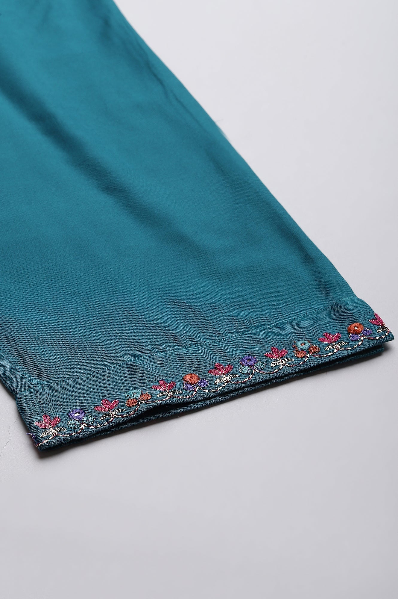 W for Woman Teal Embroidered Slim Pants