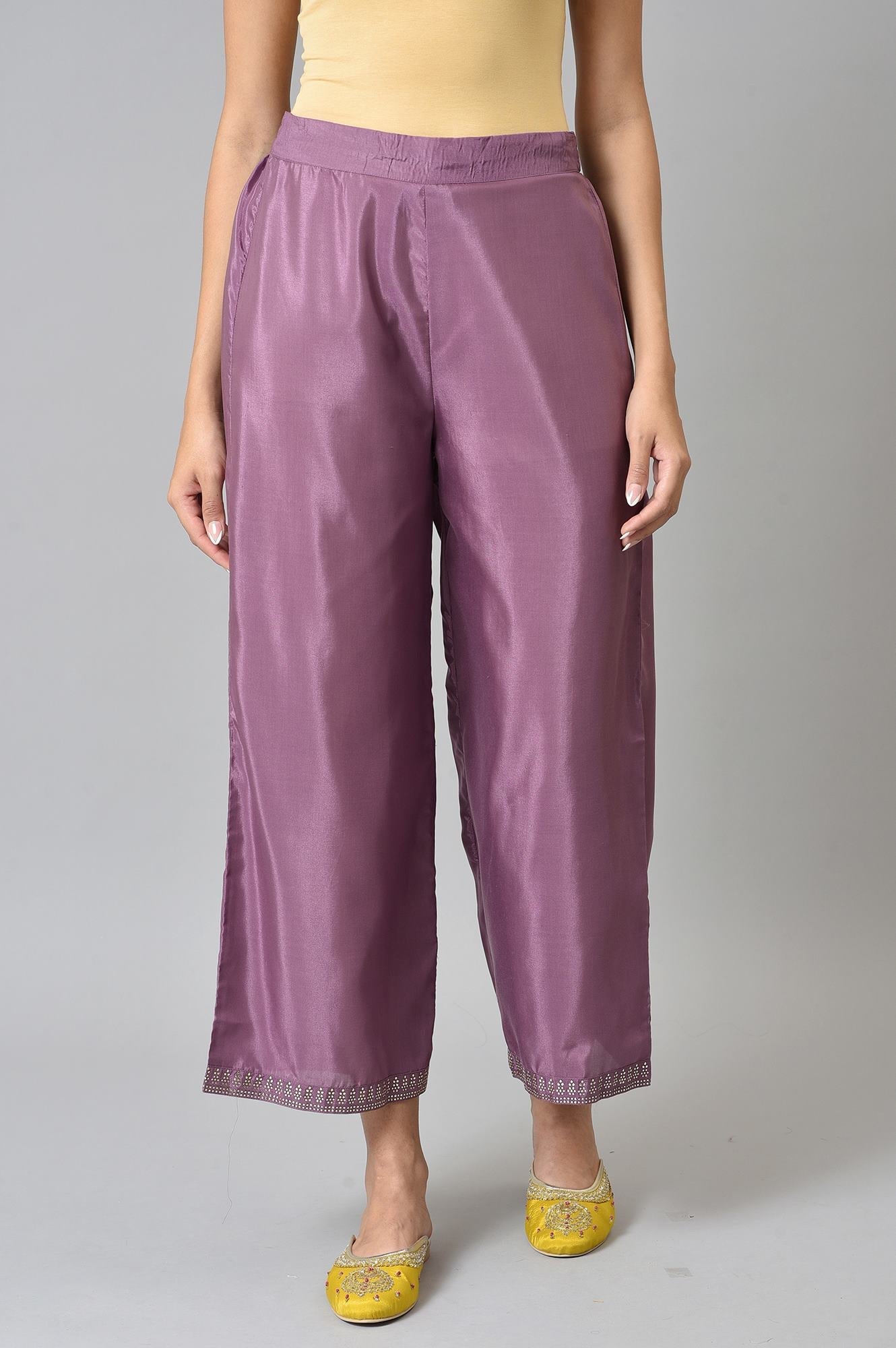 W for Woman Purple Shantung Straight Parallel Pants