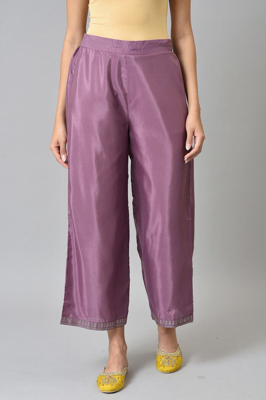 W for Woman Purple Shantung Straight Parallel Pants