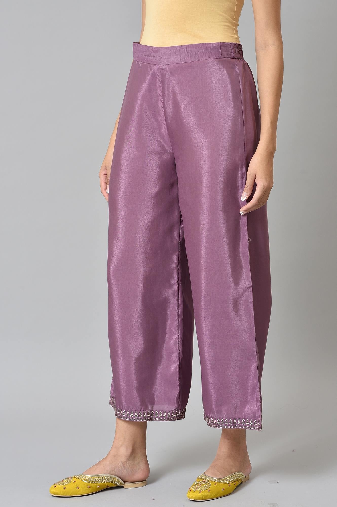 W for Woman Purple Shantung Straight Parallel Pants