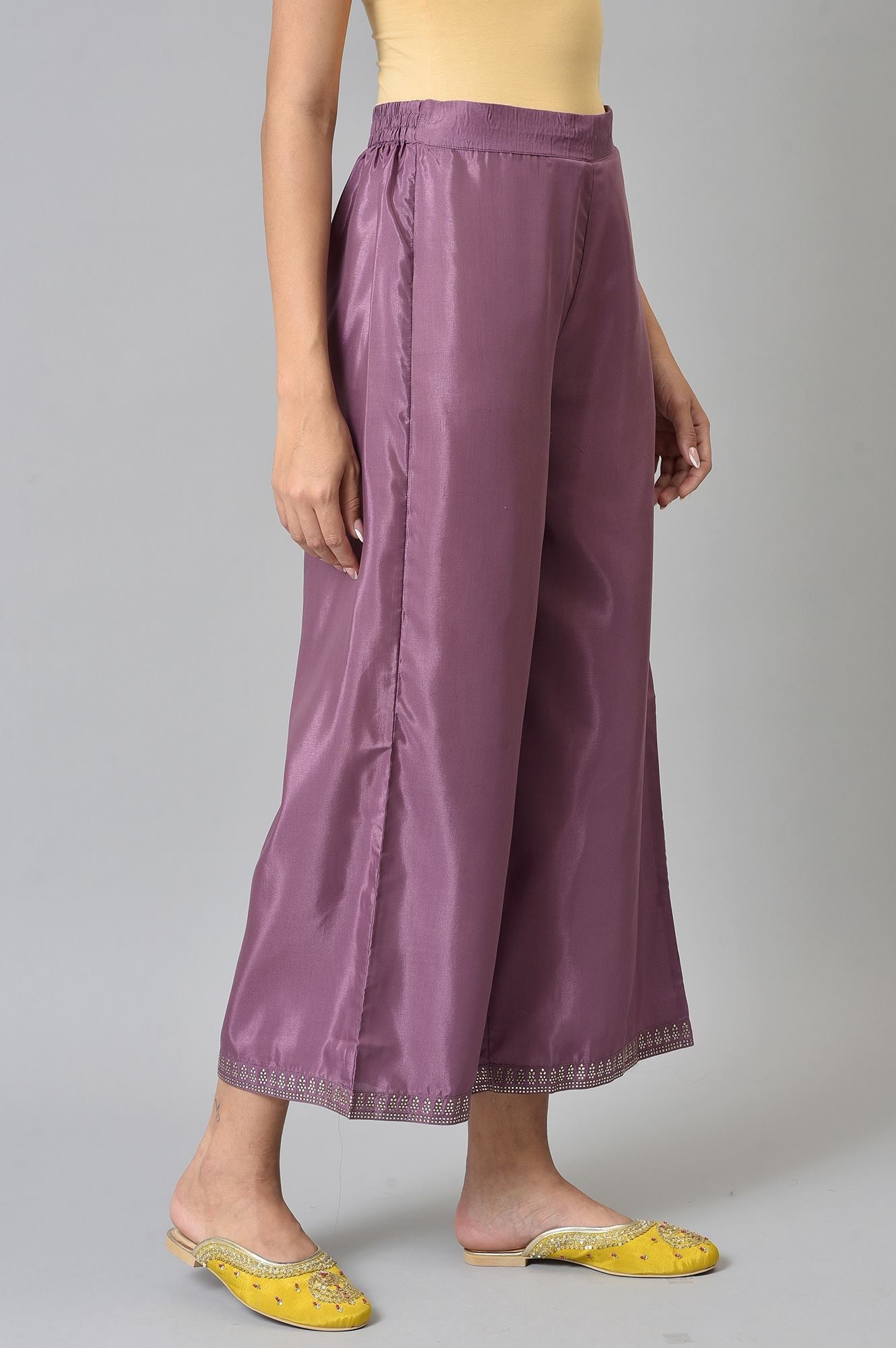 W for Woman Purple Shantung Straight Parallel Pants