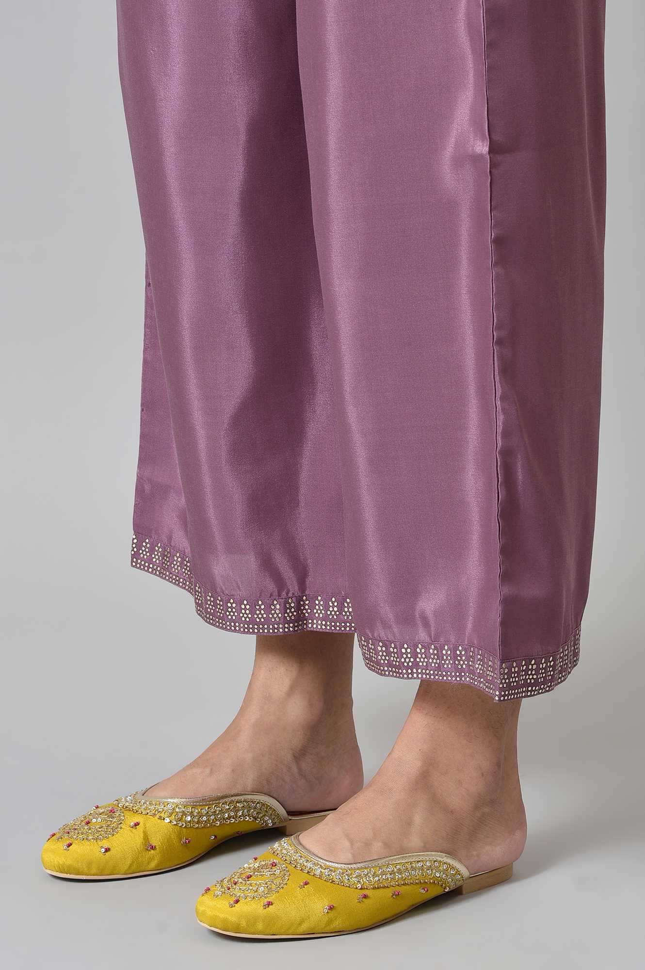 W for Woman Purple Shantung Straight Parallel Pants