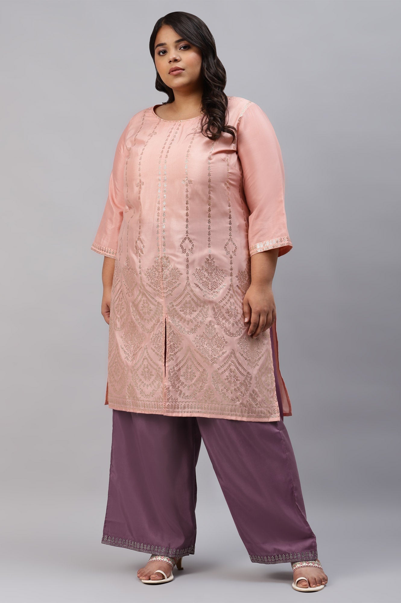 W for Woman Ash Rose Pink Shantung Straight Plus Size Parallel Pants  Grab2Buy WforWoman Grab2Buy