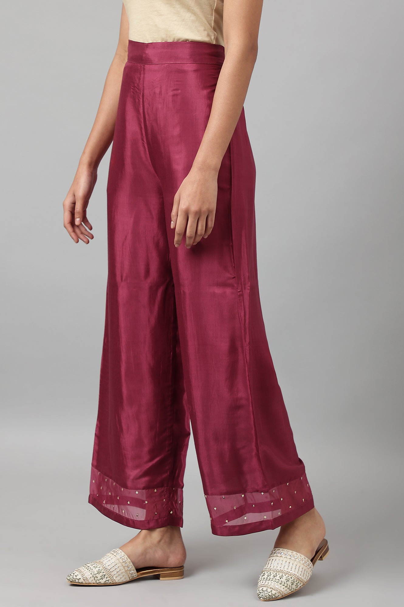 W for Woman Purple Shantung Straight Parallel Pants
