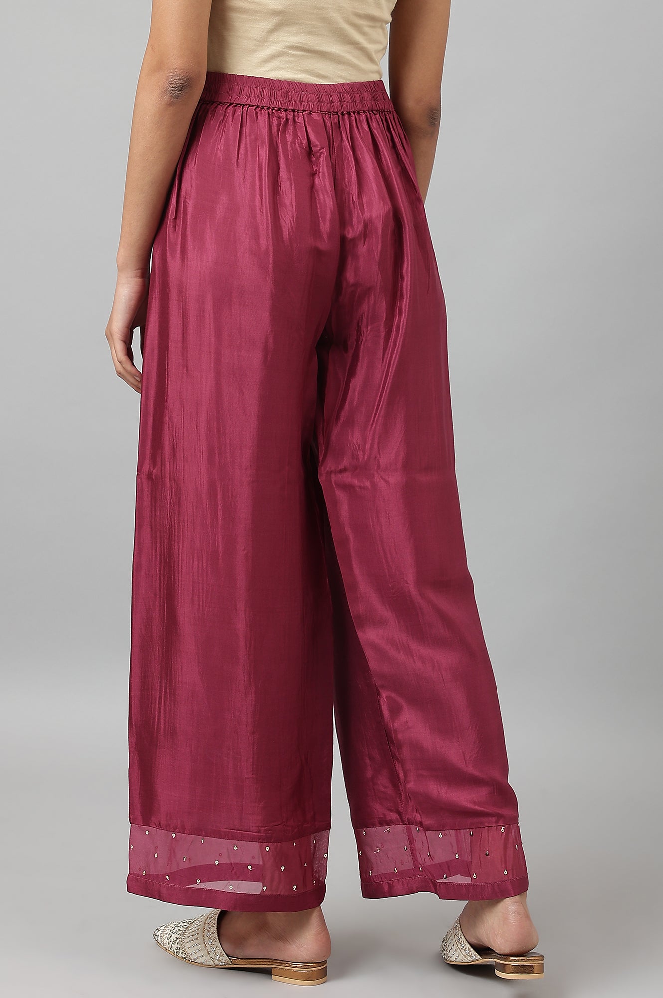 W for Woman Purple Shantung Straight Parallel Pants