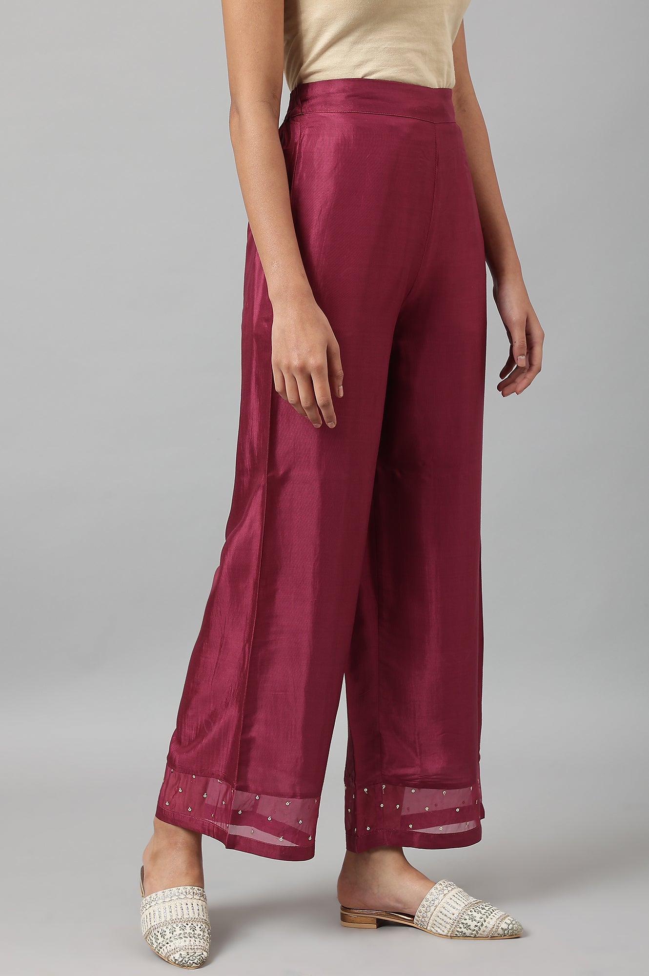 W for Woman Purple Shantung Straight Parallel Pants