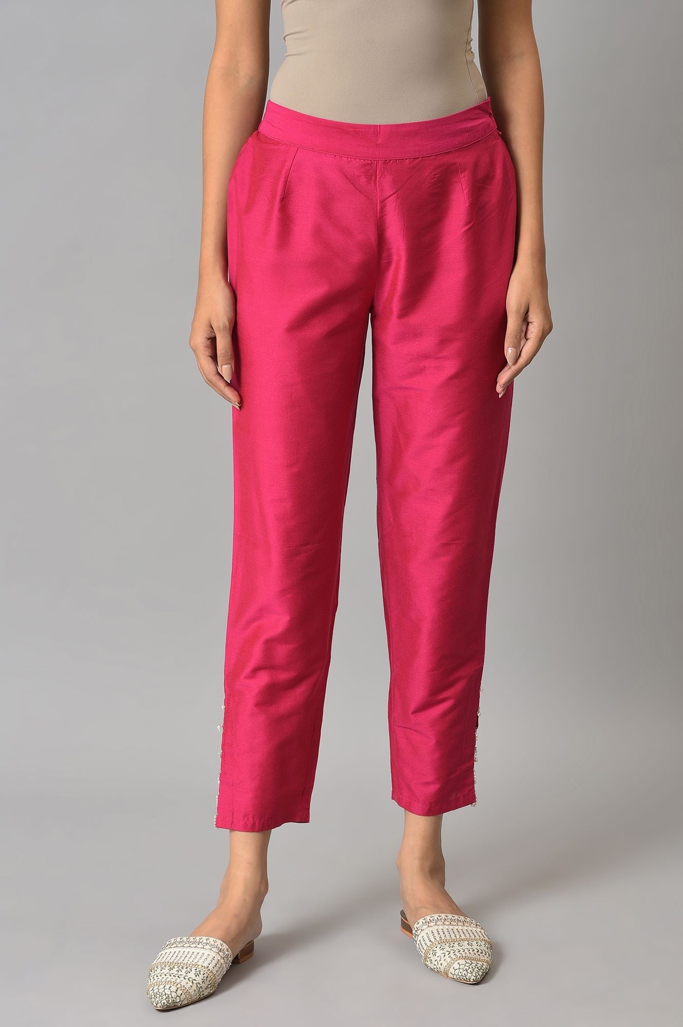 W for Woman Dark Pink Solid Light Festive Slim Pants