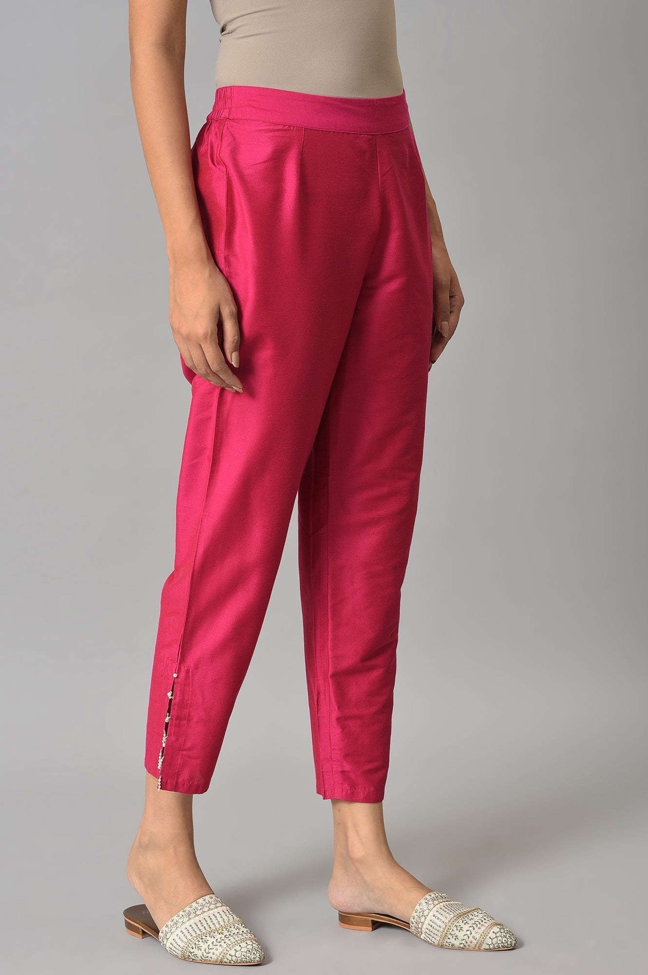 W for Woman Dark Pink Solid Light Festive Slim Pants