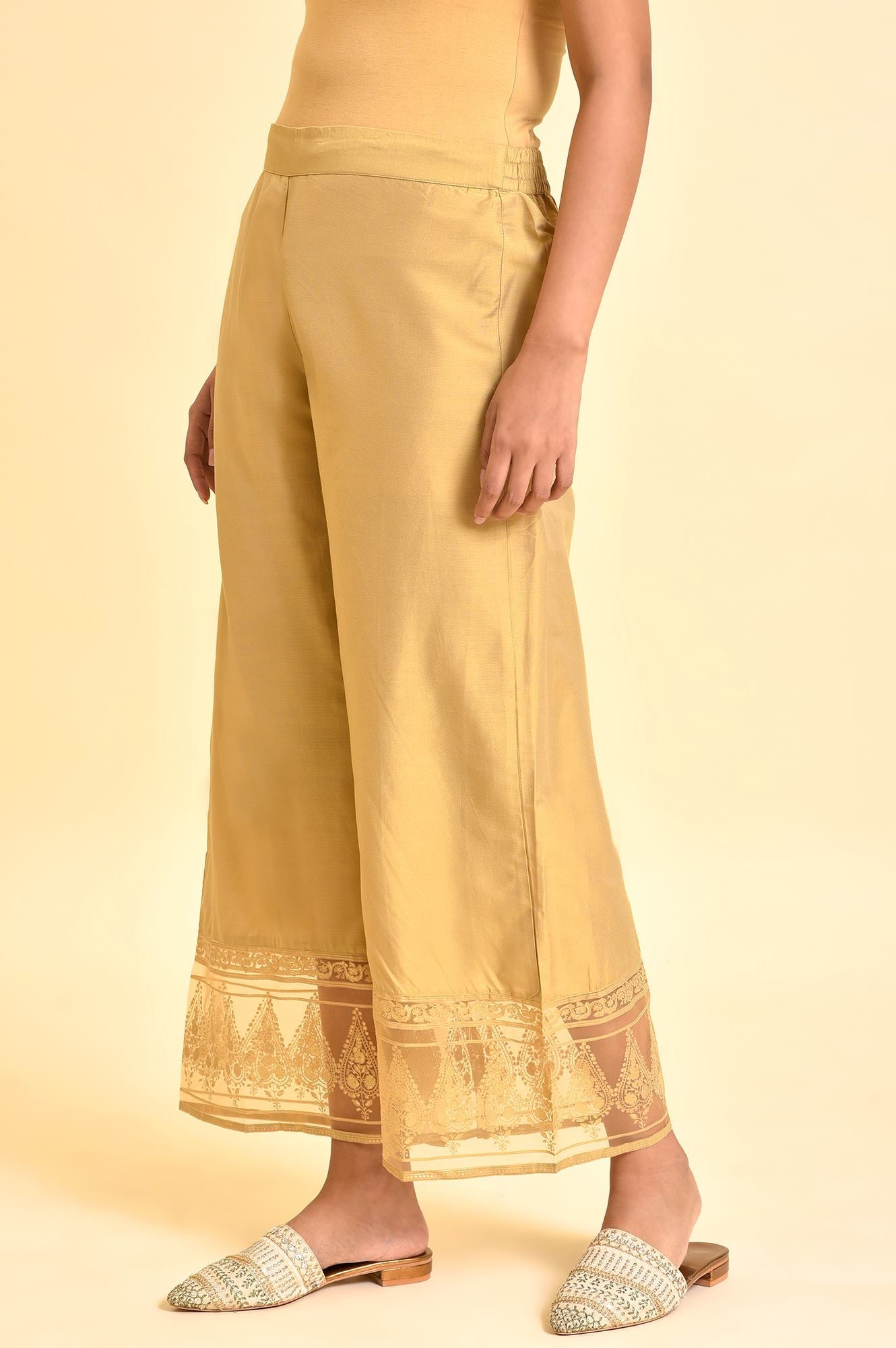 W for Woman Gold Floral Printed Parallel Pants
