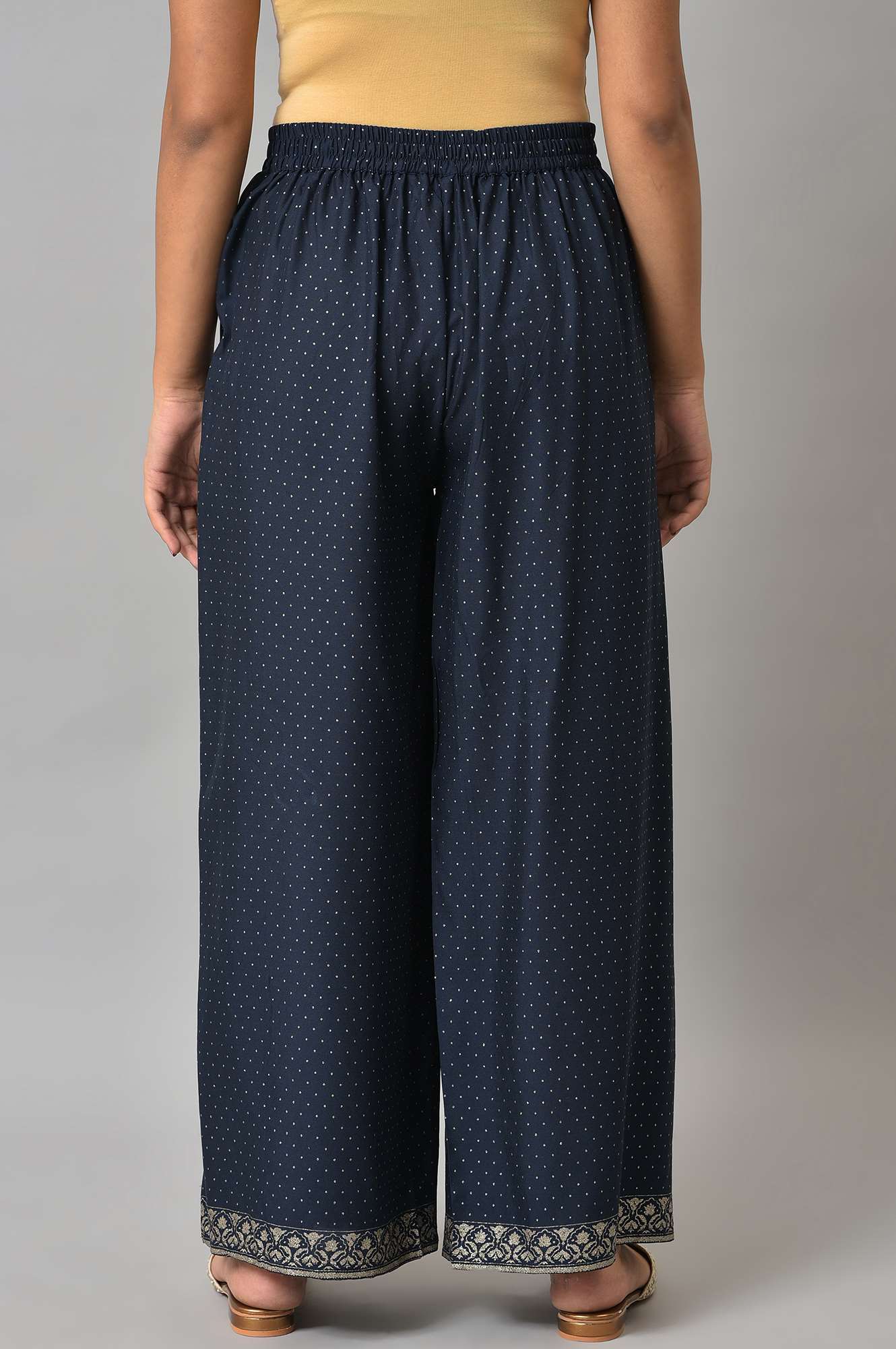 W for Woman Blue Solid Printed Pure Cotton Straight Kurta with Parallel Pant Set