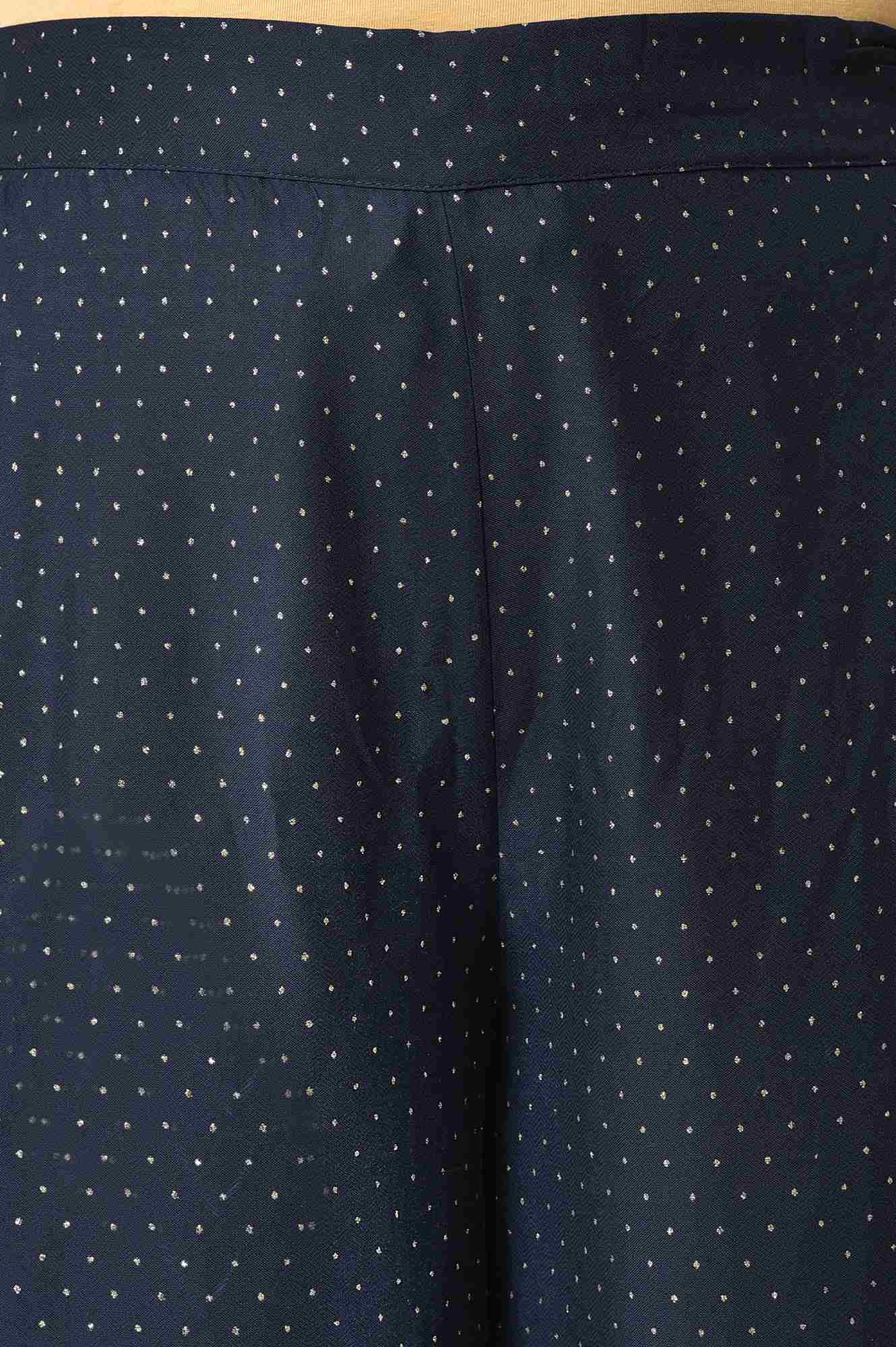 W for Woman Blue Solid Printed Pure Cotton Straight Kurta with Parallel Pant Set