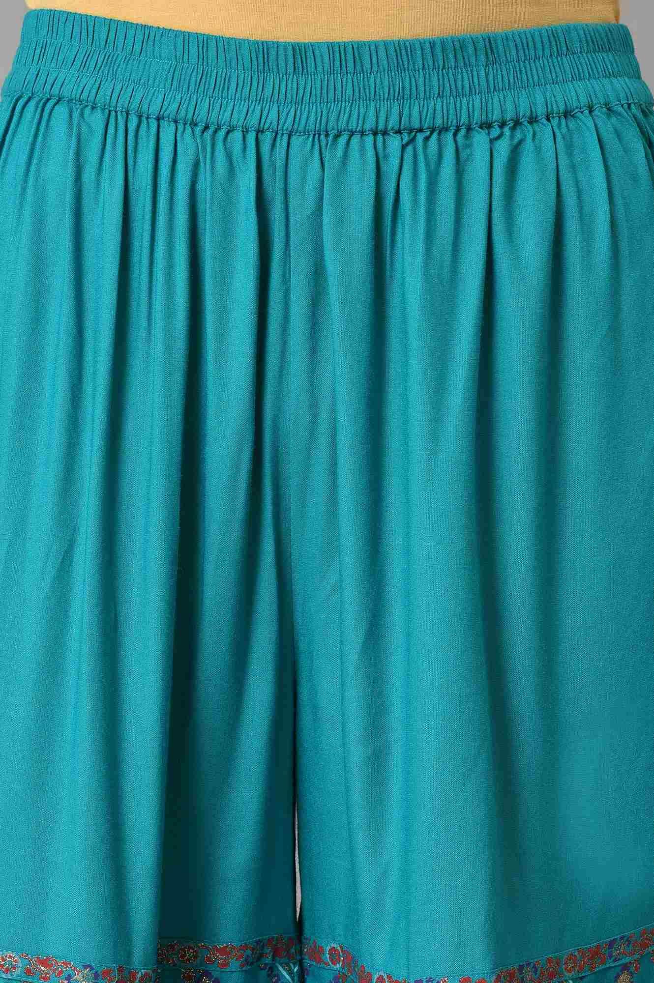 W for Woman Teal Blue Festive kurta With Sharara And Orange Mesh Dupatta