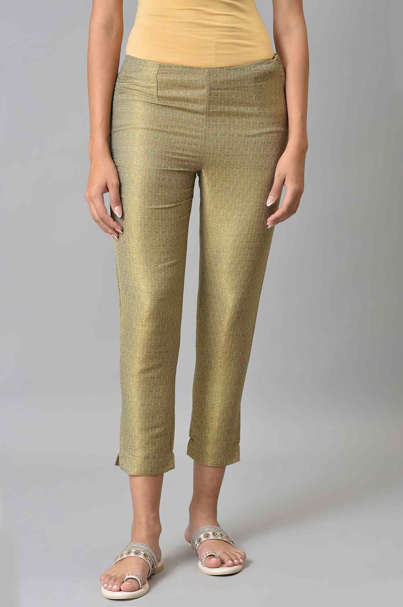 W for Woman Gold Jacquard Slim Pants