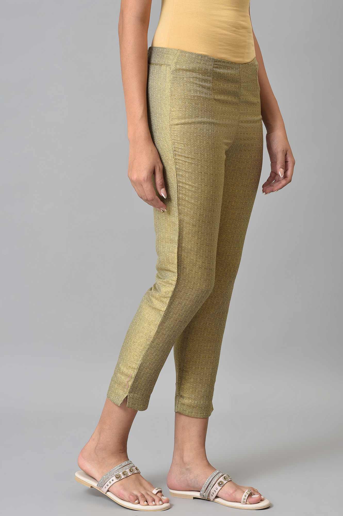 W for Woman Gold Jacquard Slim Pants