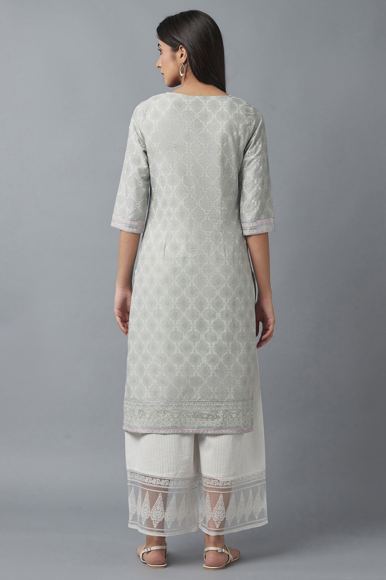 W for Woman Pista Green Printed kurta with Embroidery