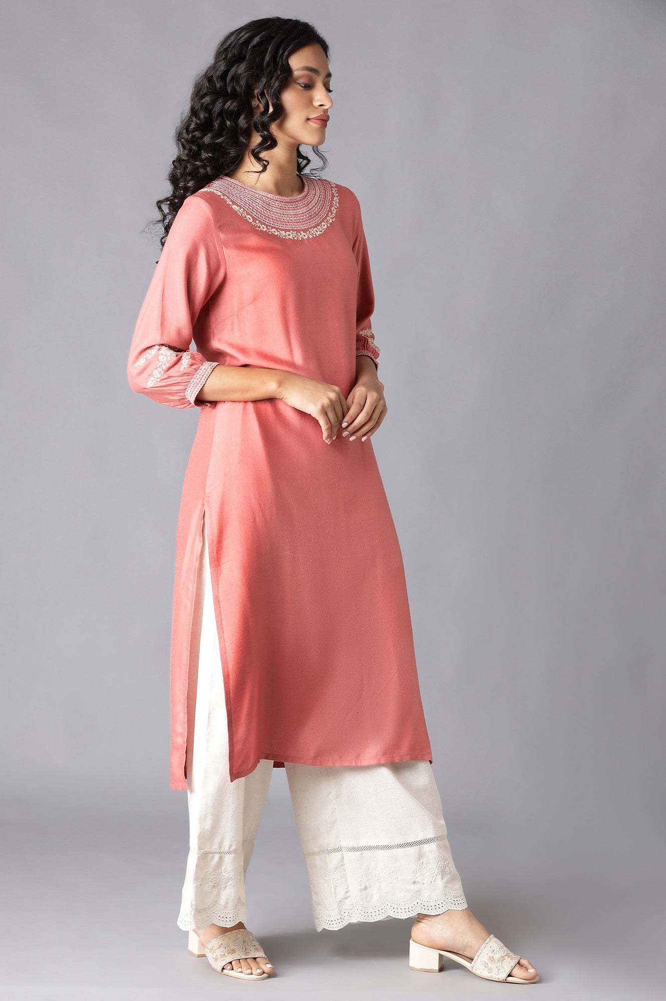 W for Woman Pink Embroidered kurta