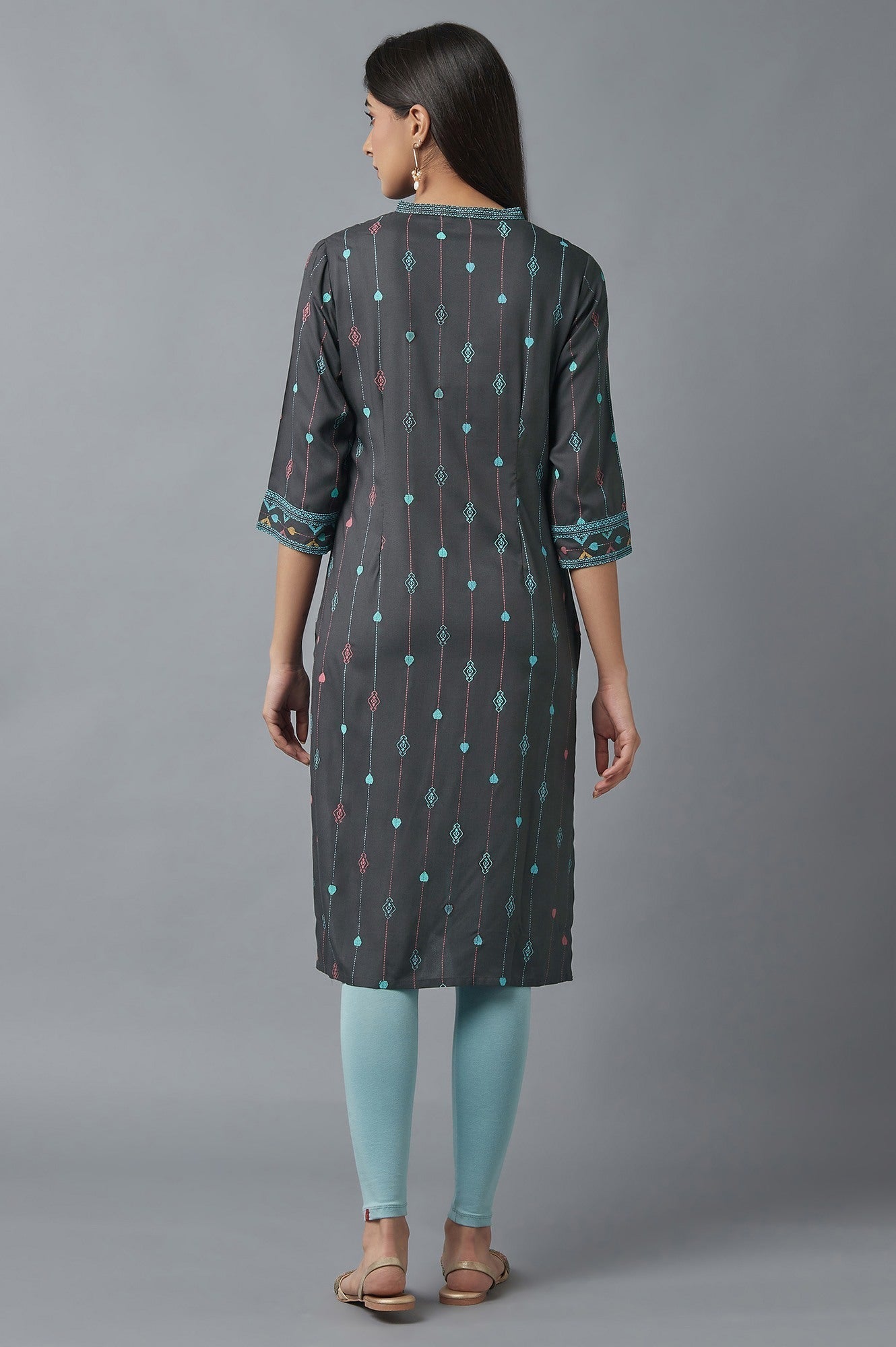 W for Woman Forged Iron Grey Printed kurta