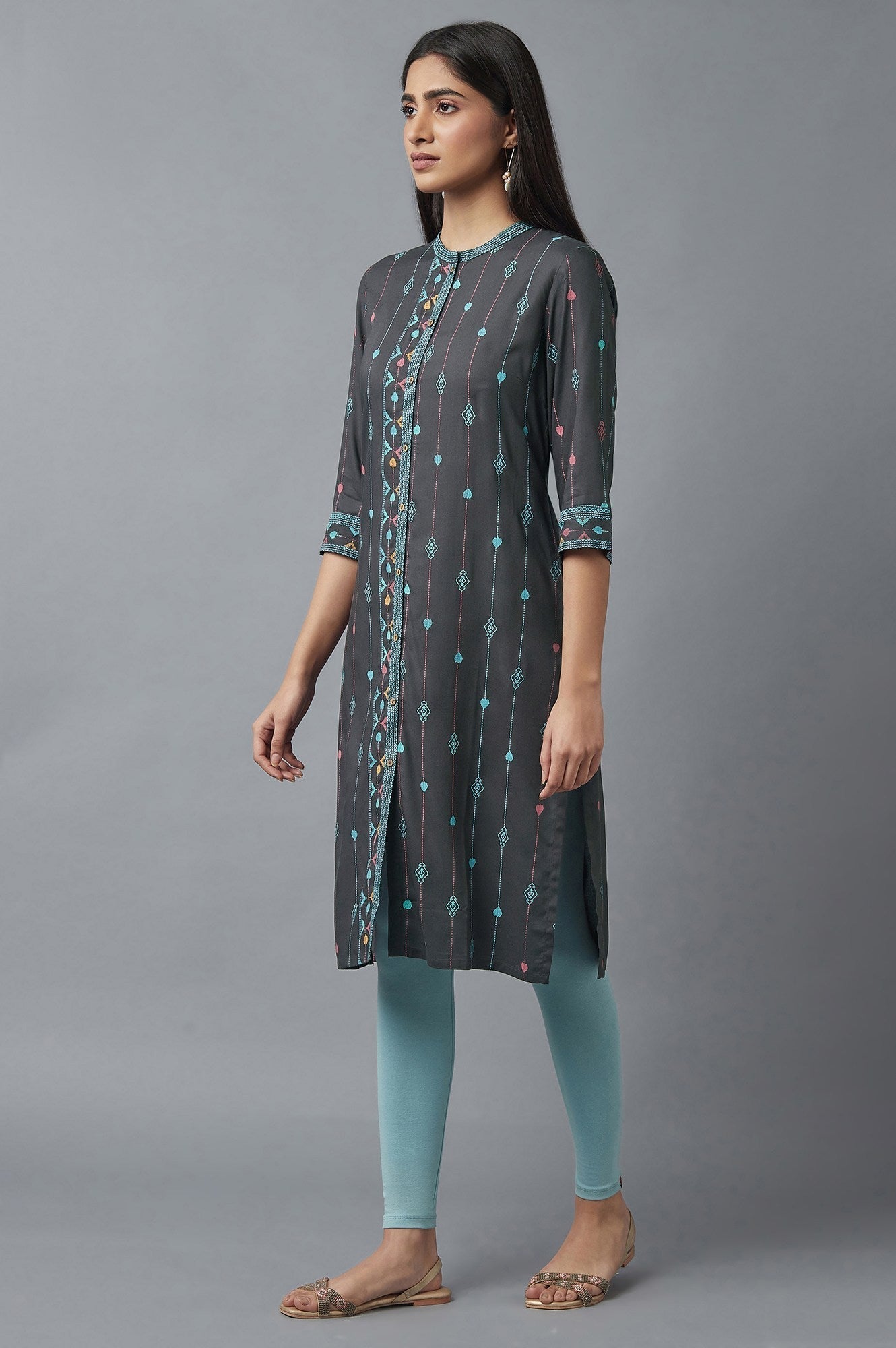 W for Woman Forged Iron Grey Printed kurta