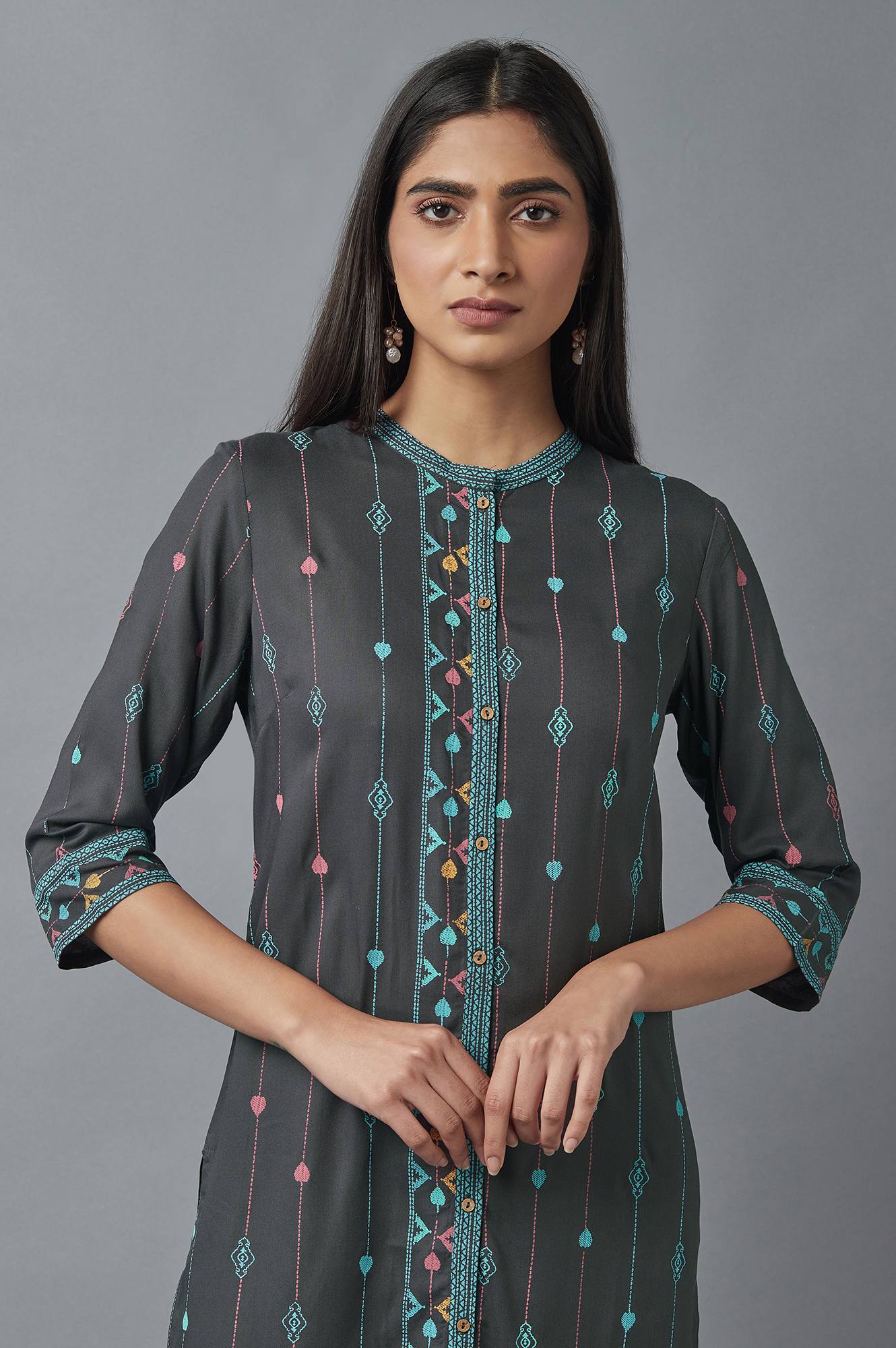 W for Woman Forged Iron Grey Printed kurta
