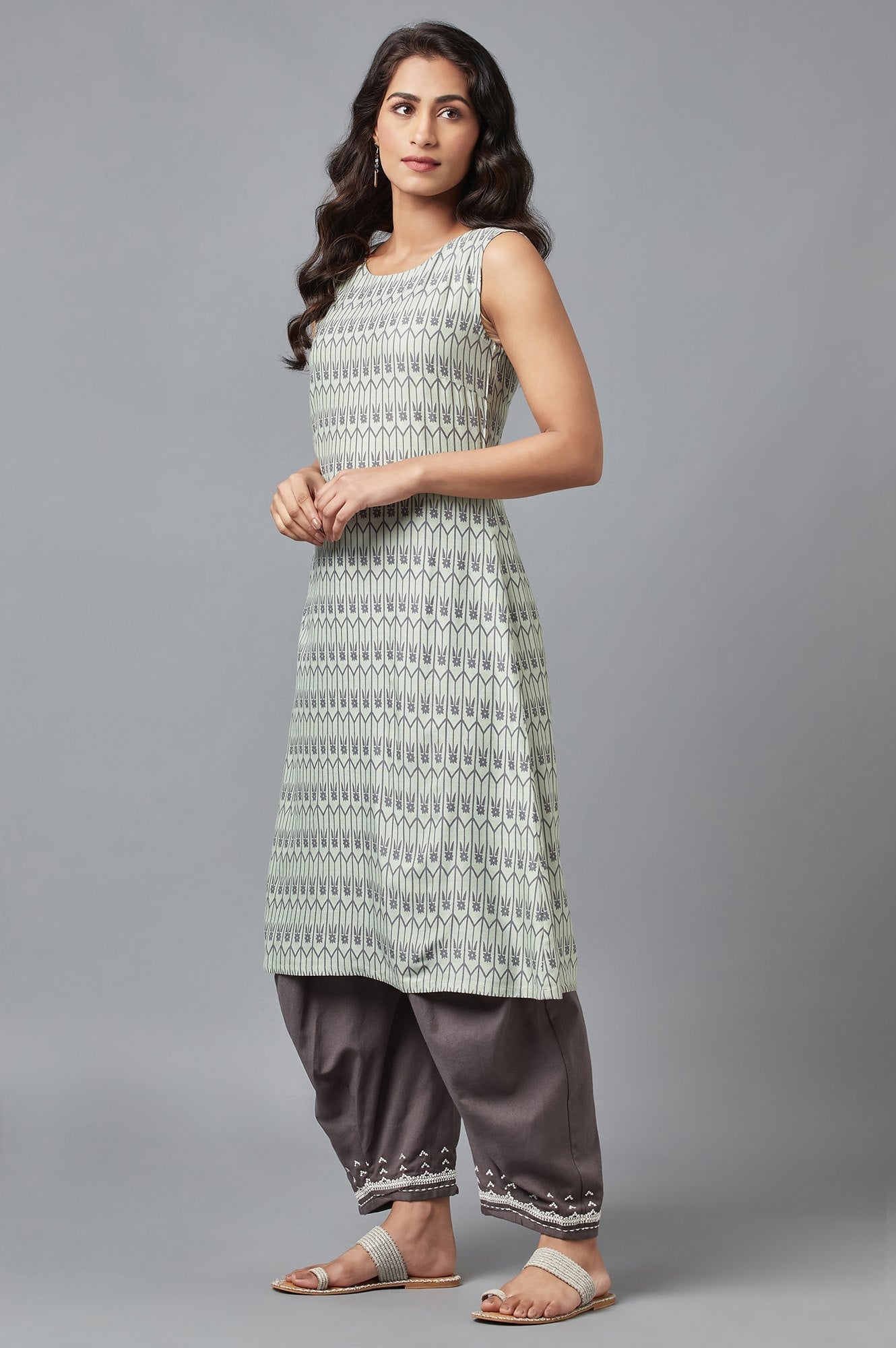 W for Woman Pistachio Green Printed kurta