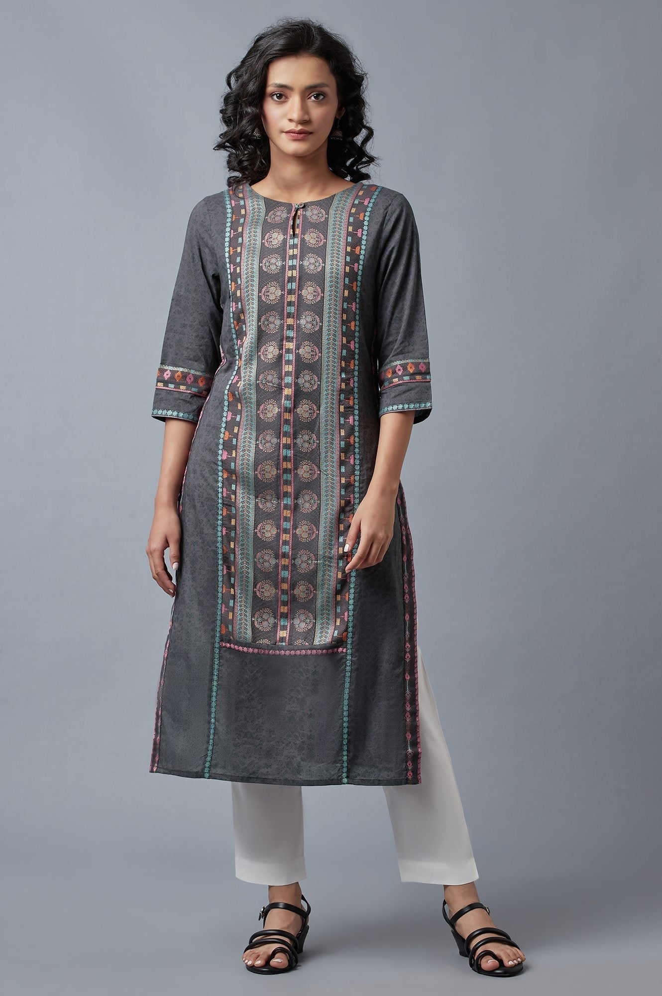 W for Woman Forged Iron Grey Printed kurta