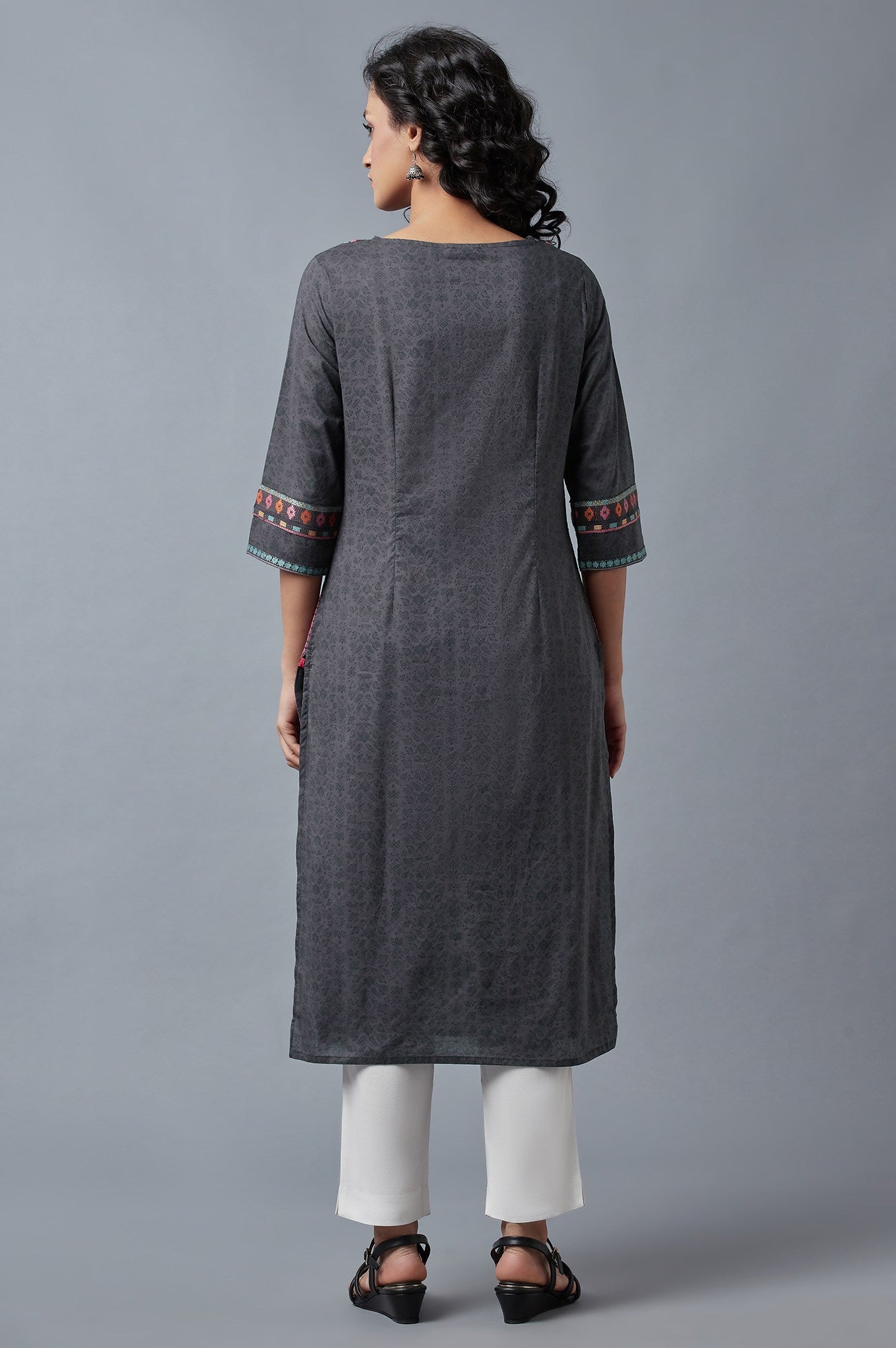 W for Woman Forged Iron Grey Printed kurta