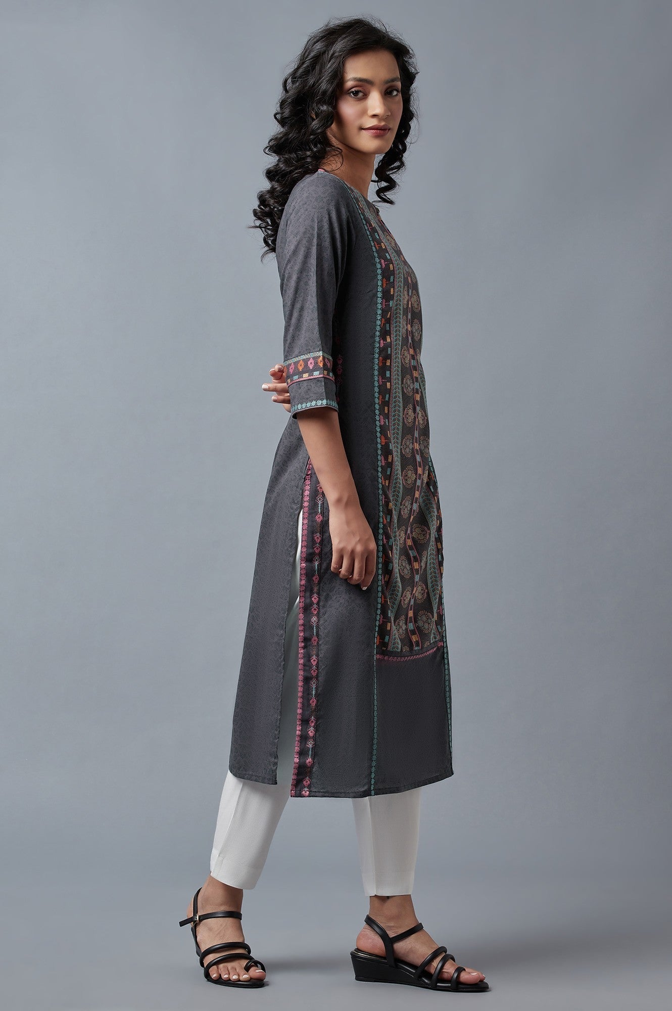 W for Woman Forged Iron Grey Printed kurta