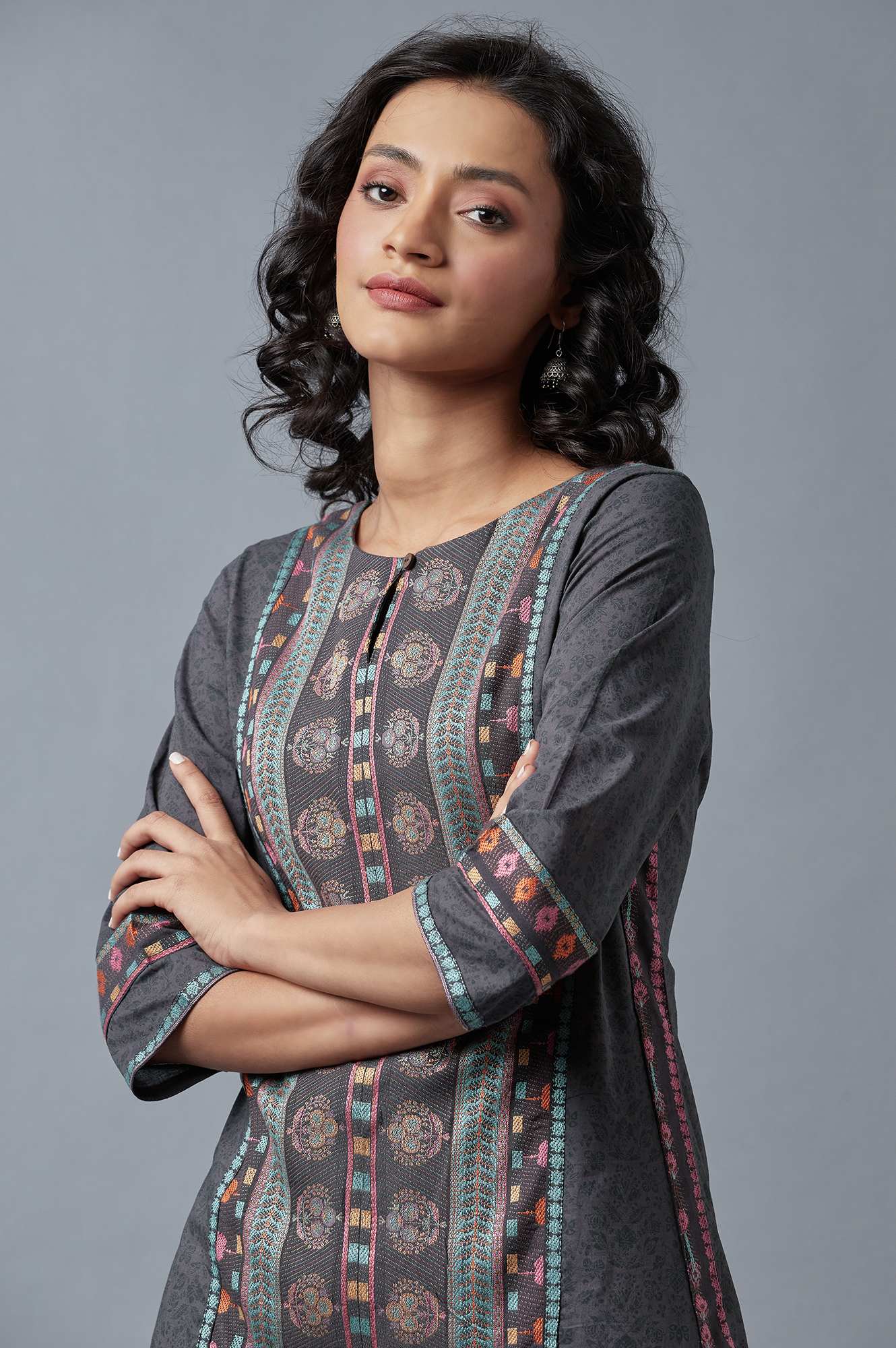 W for Woman Forged Iron Grey Printed kurta