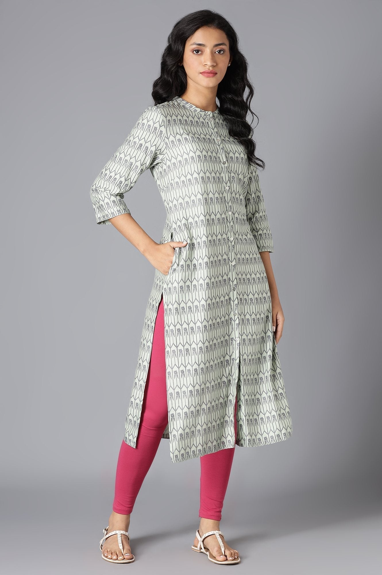 W for Woman Pistachio Green Printed kurta