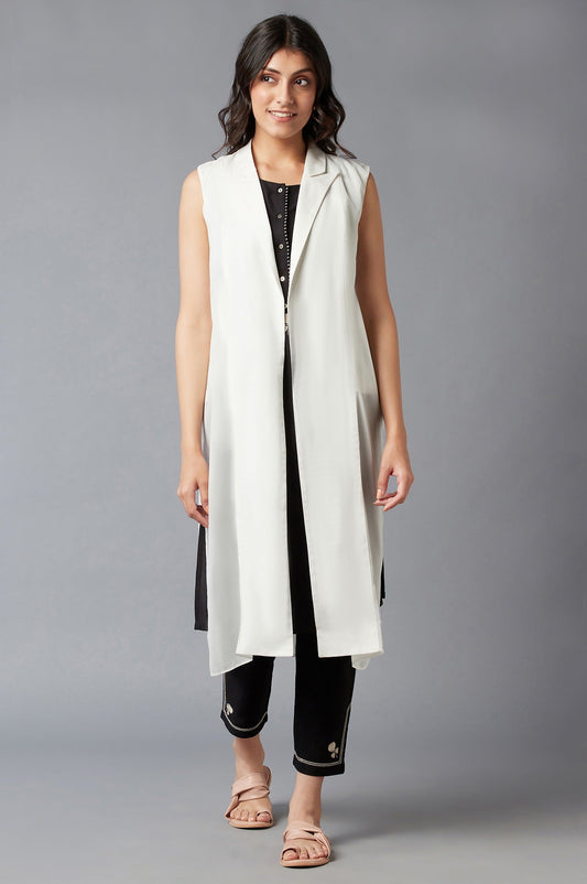 W for Woman White Straight Seer Sucker Lapel Collar Jacket  Grab2Buy WforWoman Grab2Buy