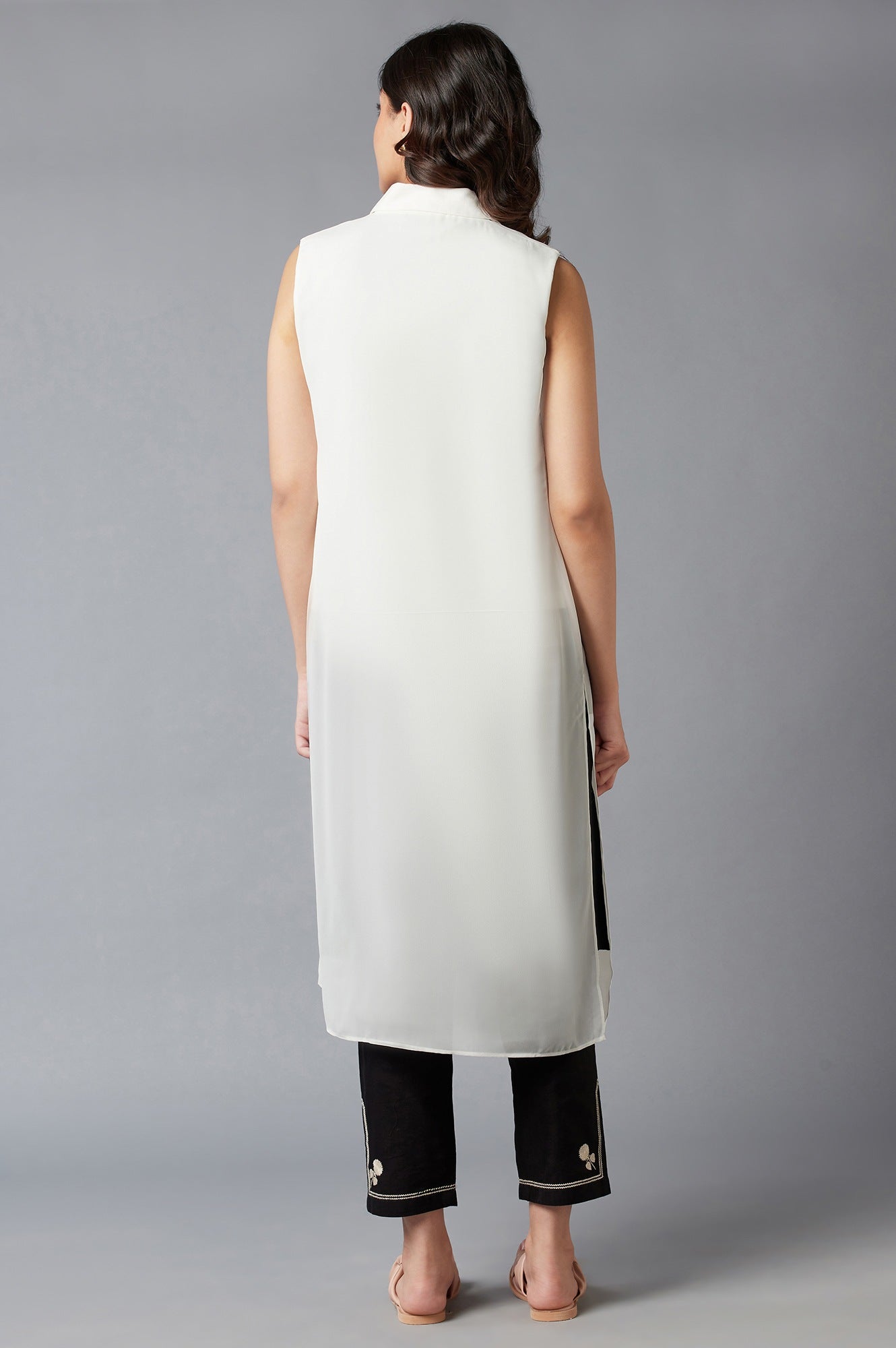 W for Woman White Straight Seer Sucker Lapel Collar Jacket  Grab2Buy WforWoman Grab2Buy